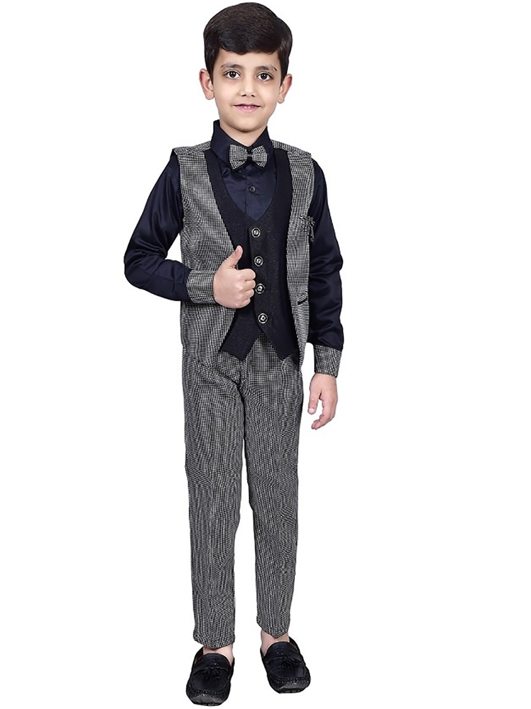 

BAESD Boys Self-Design 3-Piece Single-Breasted Suit, Grey