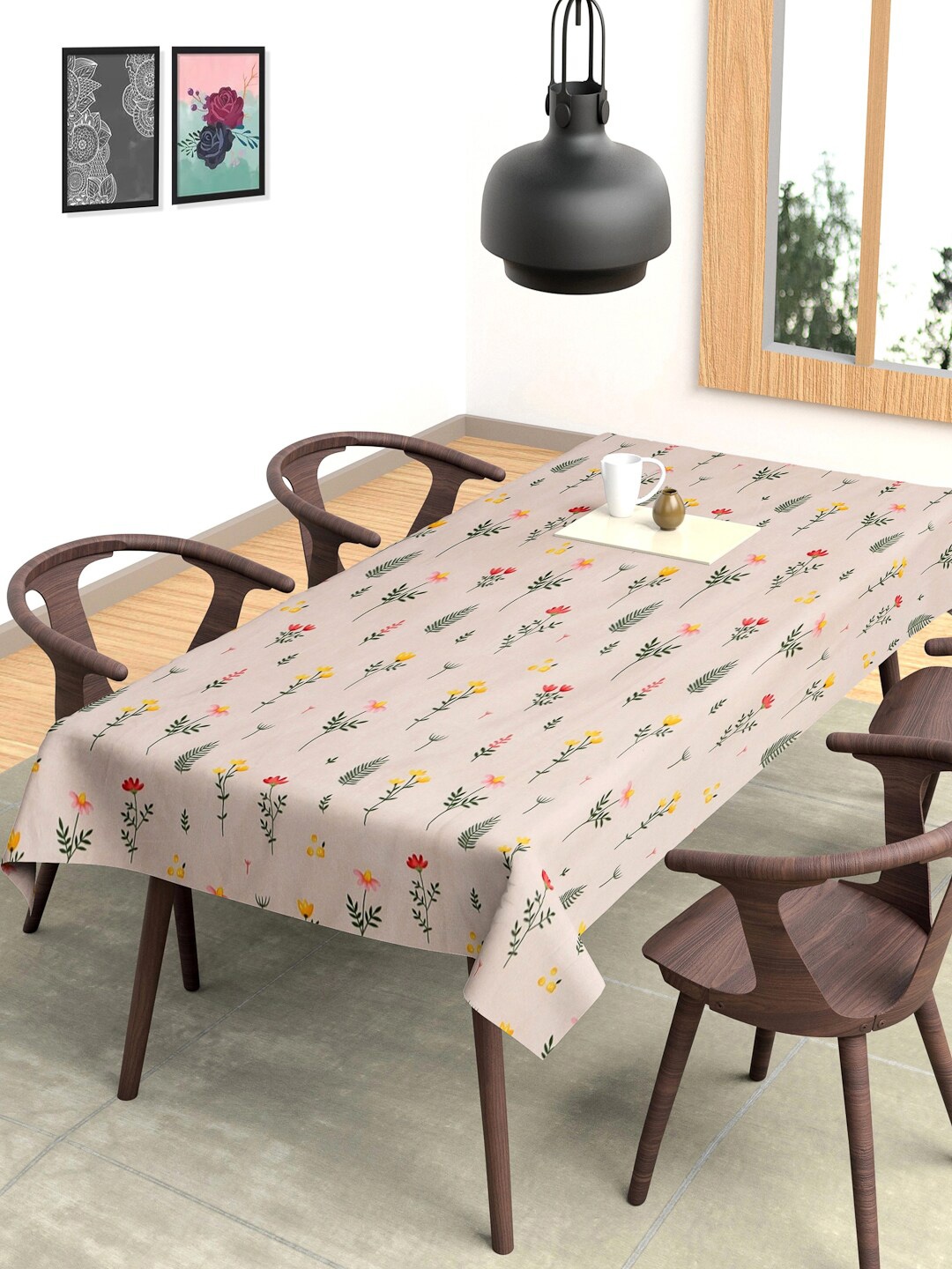 

FABINALIV Peach-Colored Printed 300 GSM 6-Seater Table Cover
