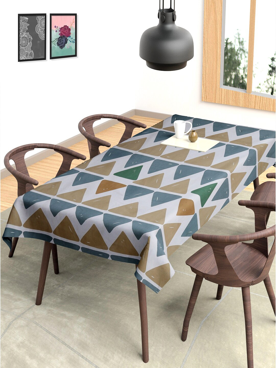 

FABINALIV Brown Printed 300 TC 6-Seater Table Cover, Multi