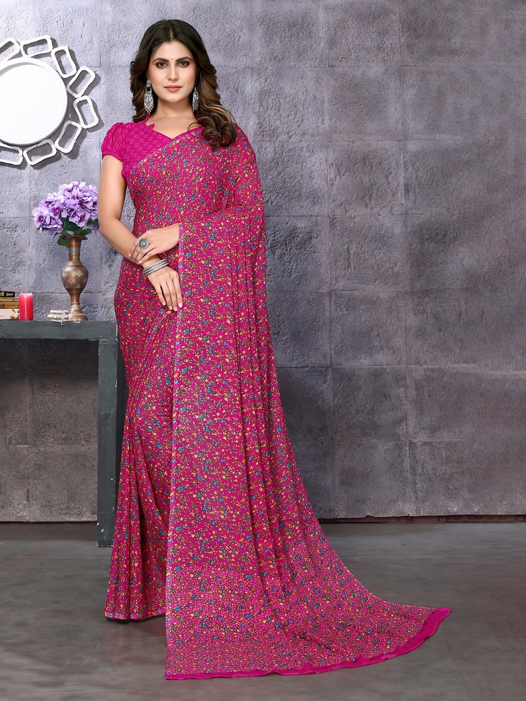 

KALINI Floral Printed Saree, Pink