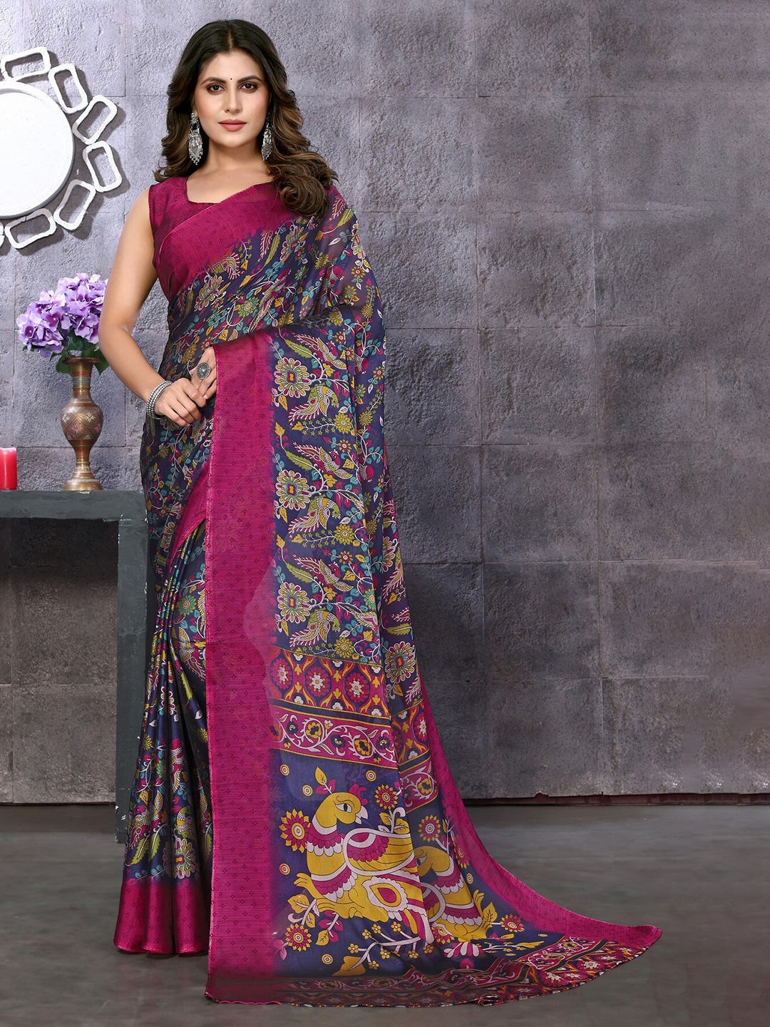 

KALINI Floral Printed Saree, Purple
