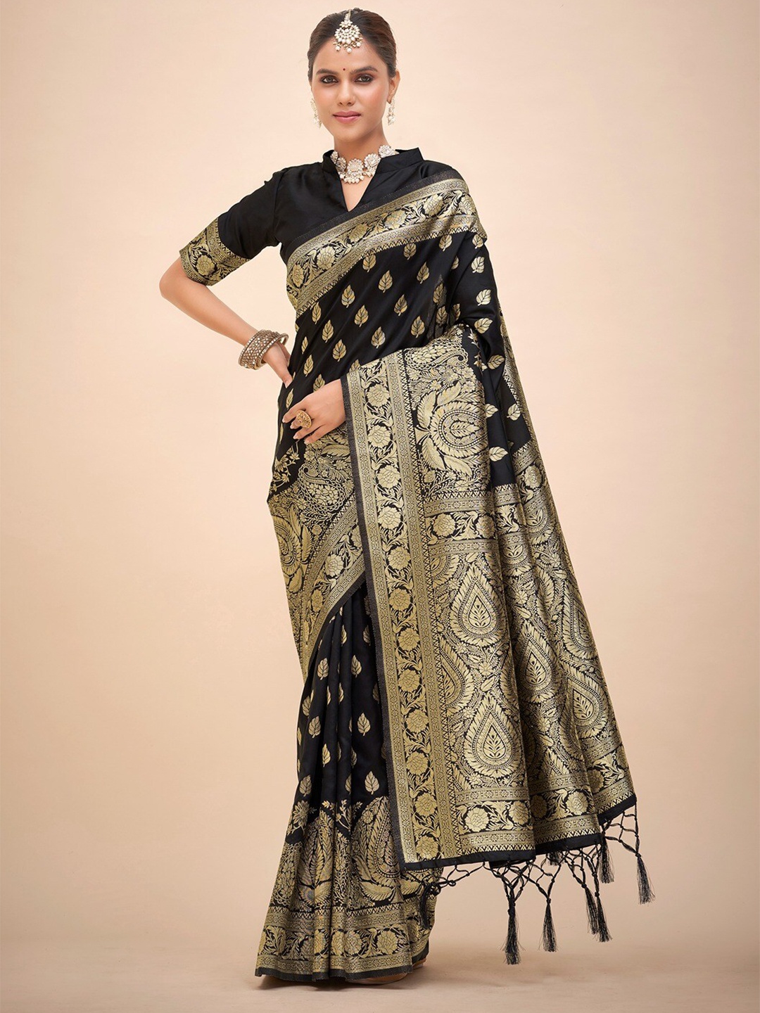 

Mitera Woven Design Zari Art Silk Banarasi Saree, Black