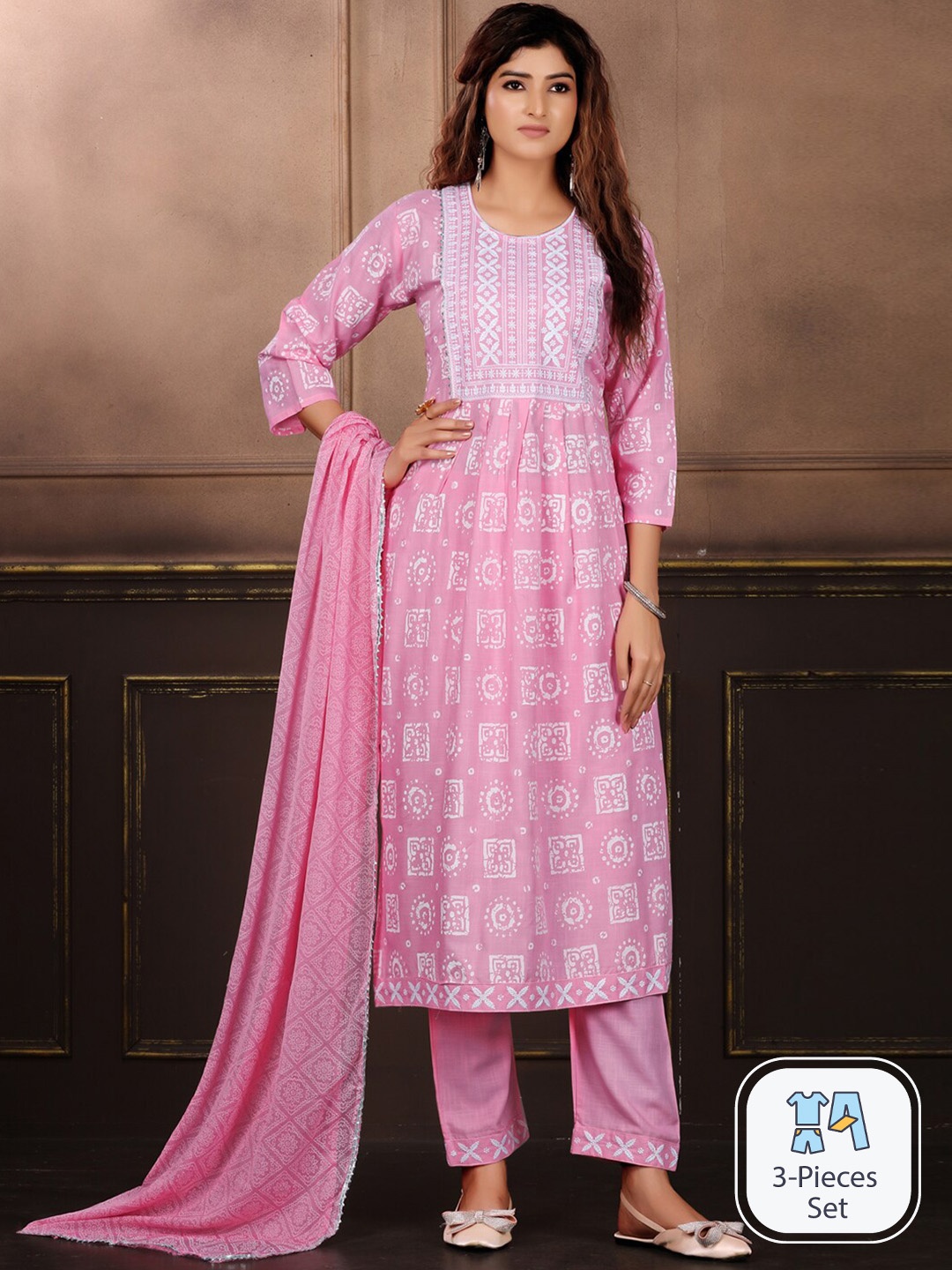 

KALINI Ethnic Motifs Printed Gotta Patti Kurta with Trousers & With Dupatta, Pink