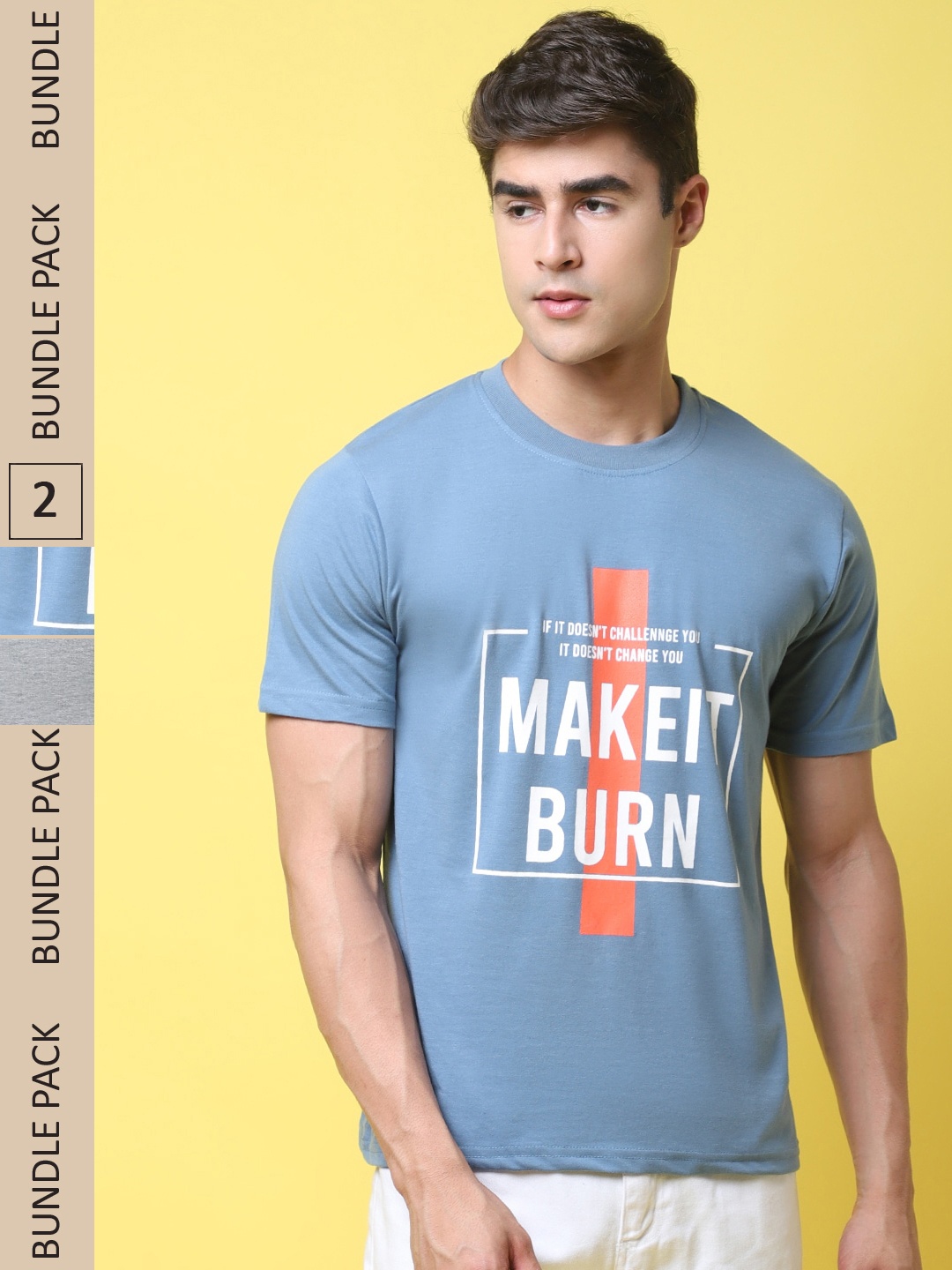 

7Threads Pack of 2 Printed Cotton T-shirt, Blue