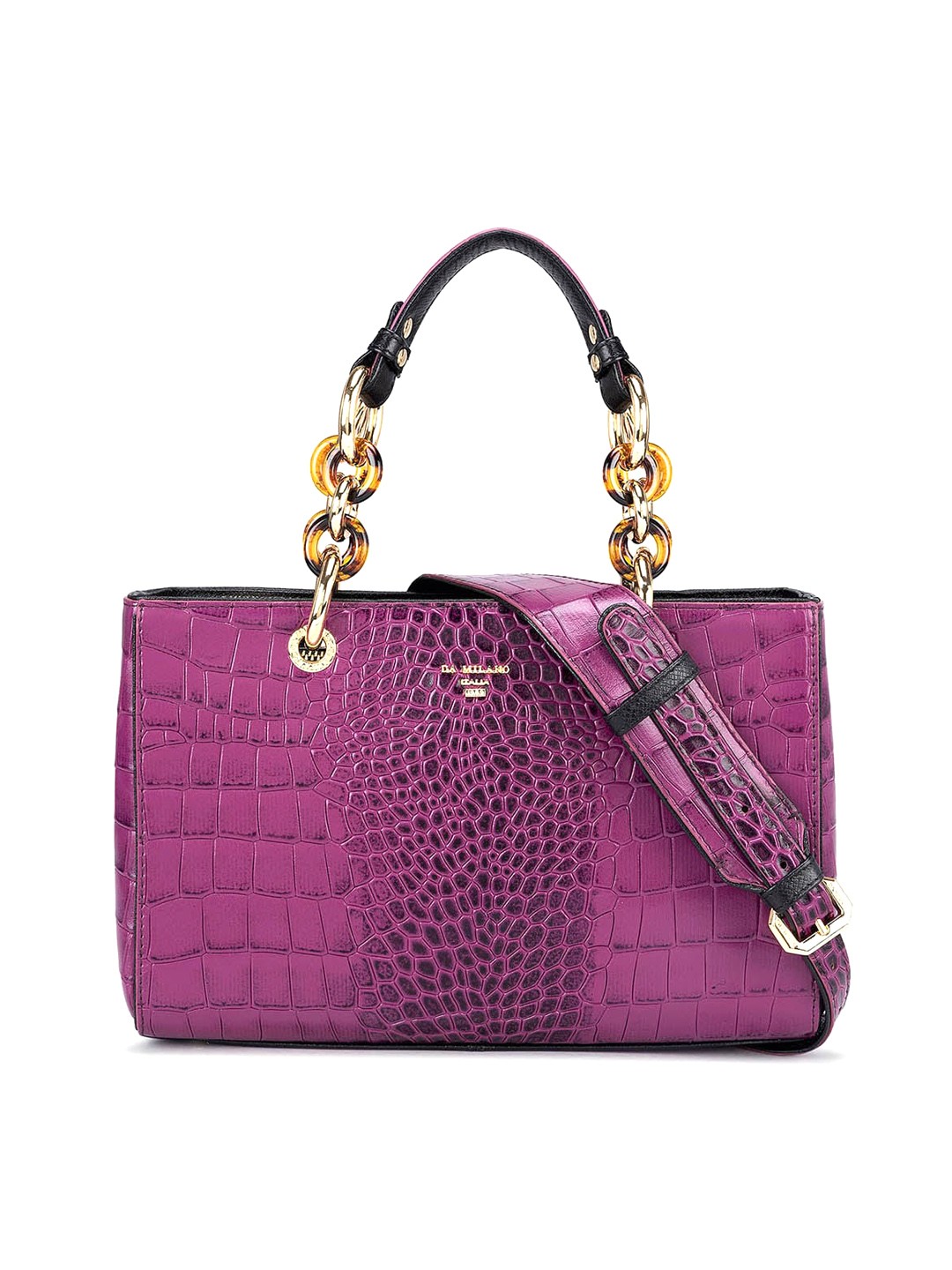 

Da Milano Animal Textured Leather Structured Handheld Bag, Purple