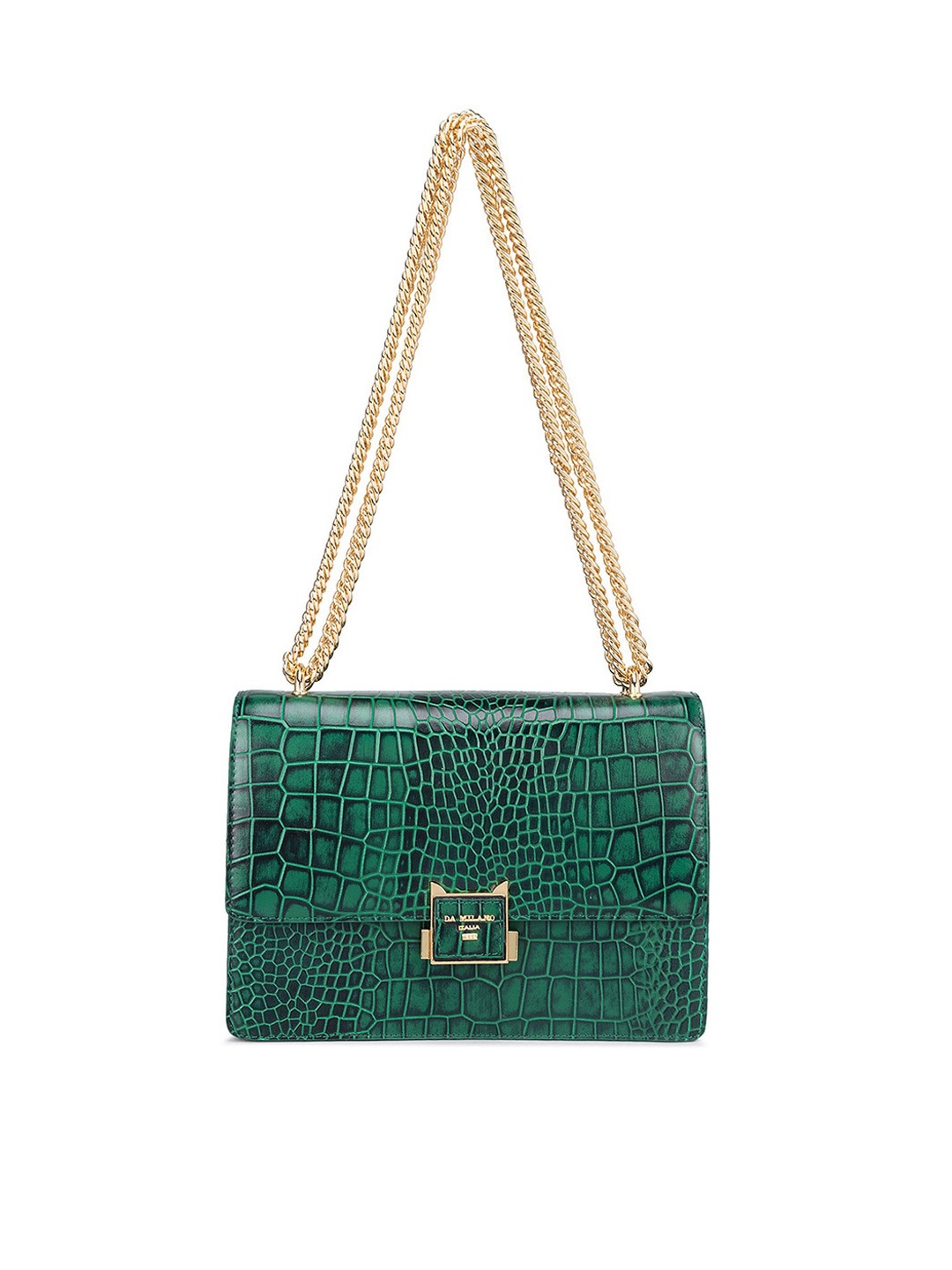 

Da Milano Textured Leather Swagger Sling Bag, Green