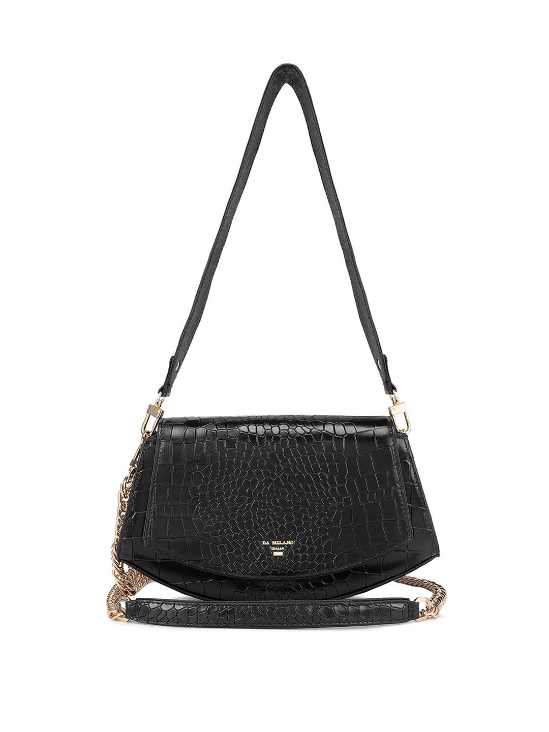 

Da Milano Animal Textured Leather Structured Sling Bag, Black