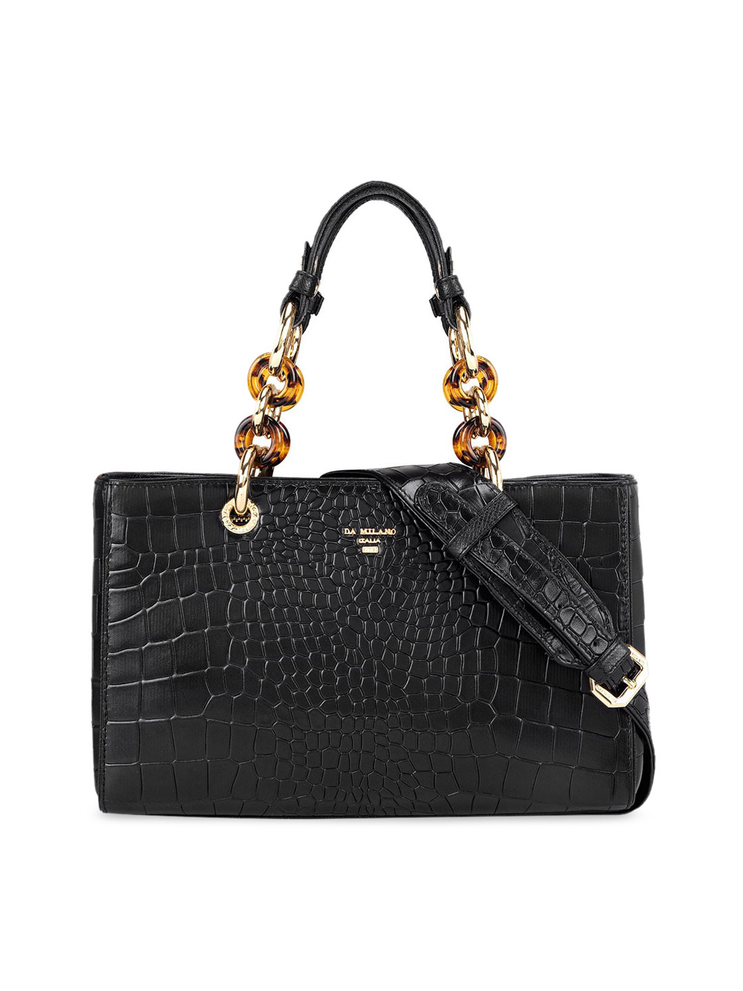 

Da Milano Textured Leather Structured Satchel, Black