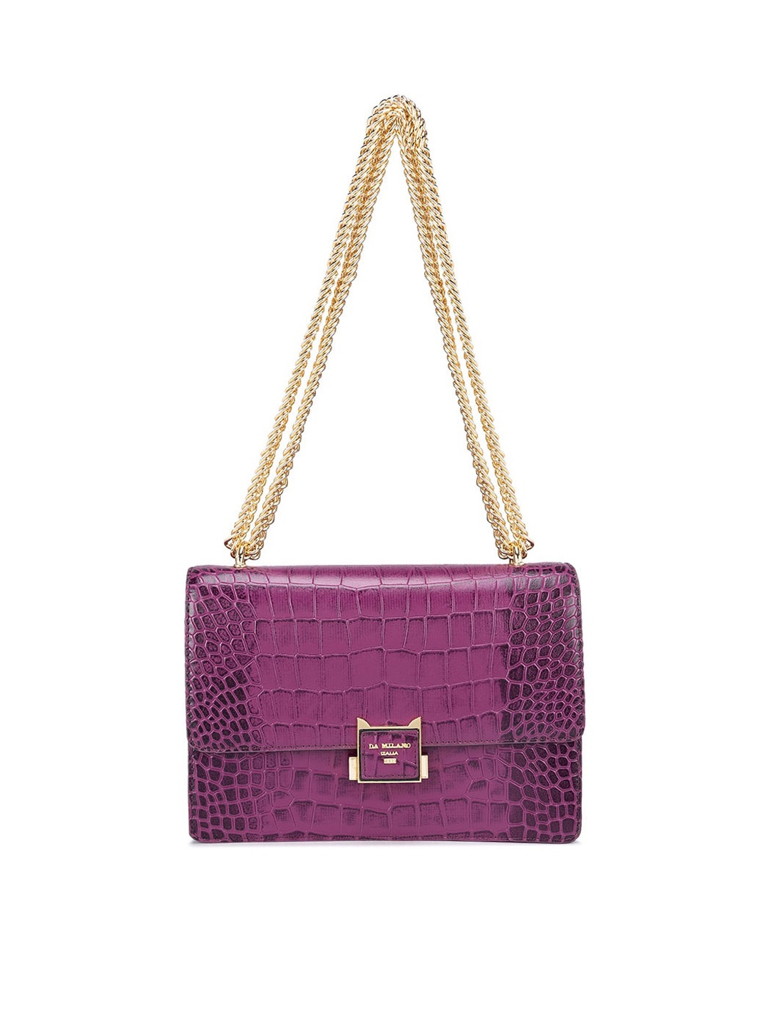 

Da Milano Textured Leather Swagger Sling Bag, Purple