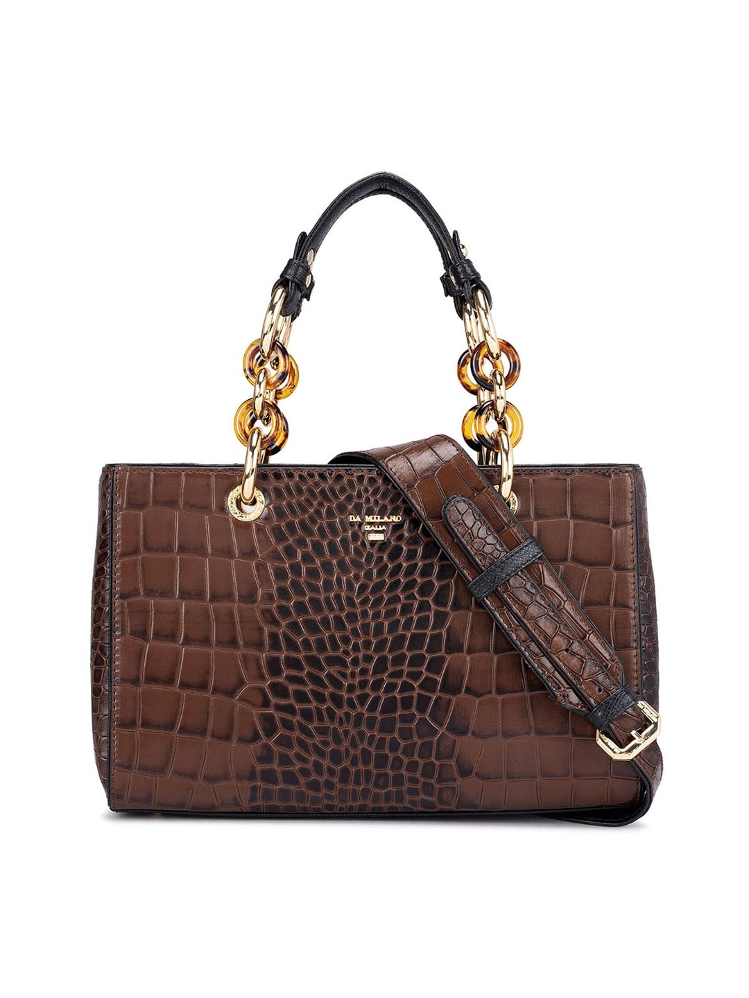 

Da Milano Animal Textured Leather Handheld Bag, Brown