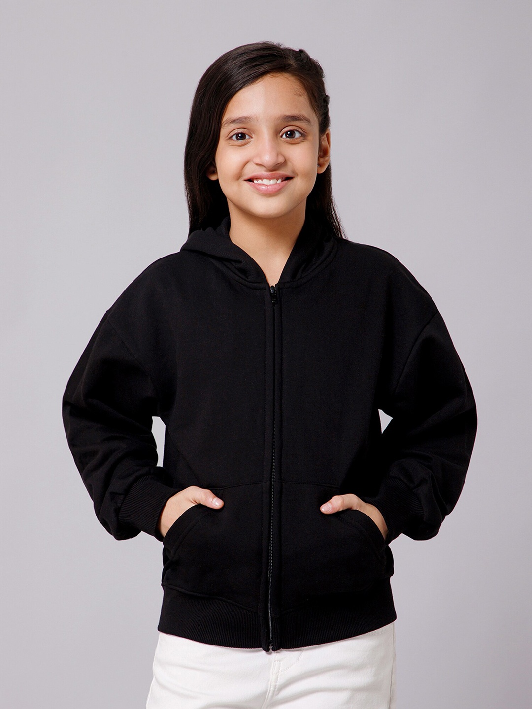 

Alan Jones Girls Hooded Front-Open Sweatshirt, Black