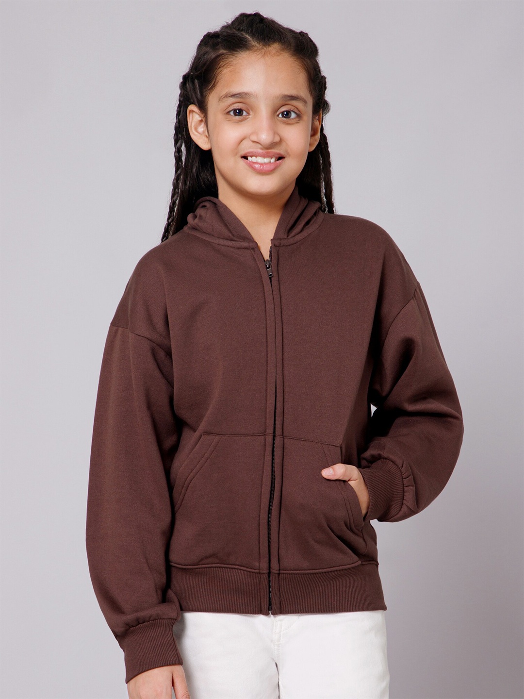 

Alan Jones Girls Hooded Front-Open Sweatshirt, Brown