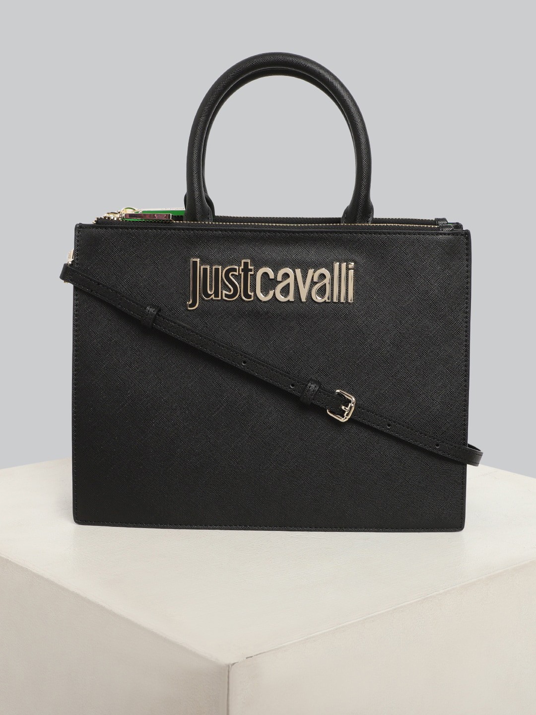 

Just Cavalli Leather Oversized Structured Satchel, Black