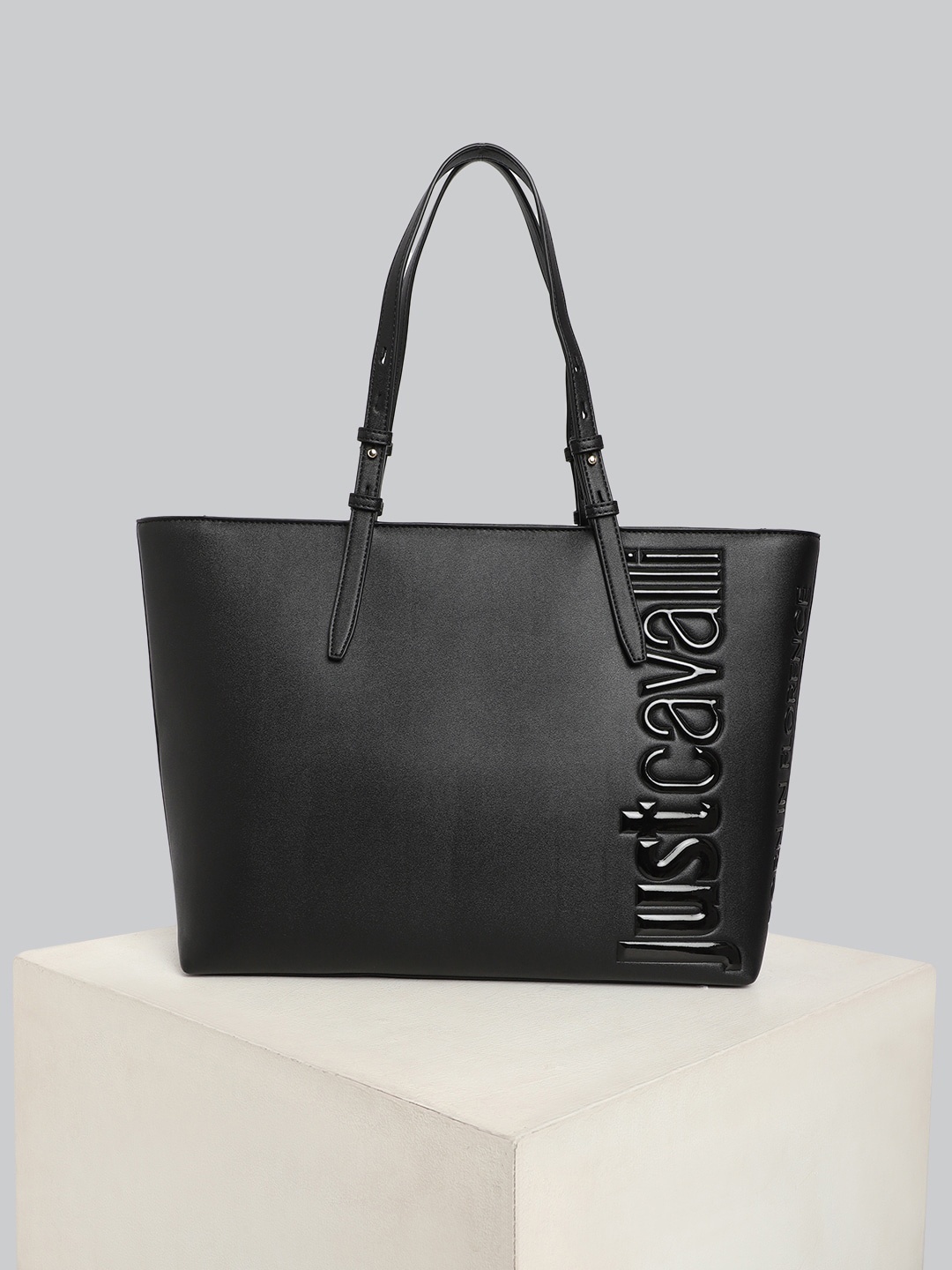 

Just Cavalli Leather Oversized Tote Bag, Black