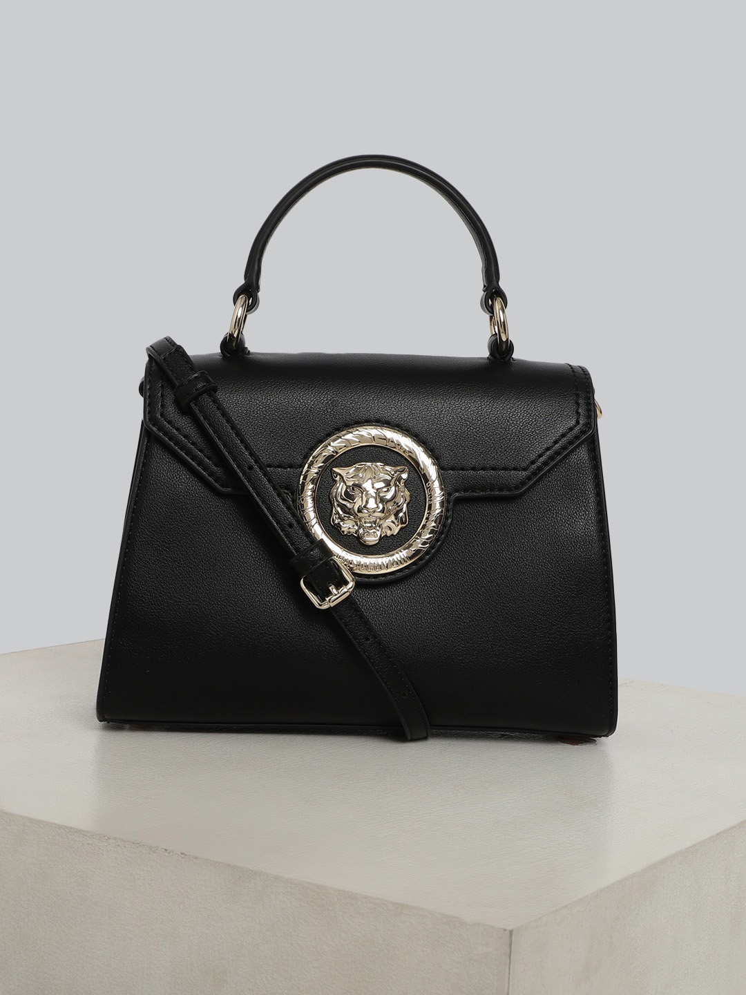 

Just Cavalli Leather Structured Satchel, Black