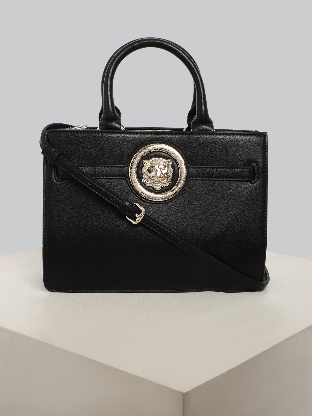 

Just Cavalli Leather Oversized Handheld Bag, Black
