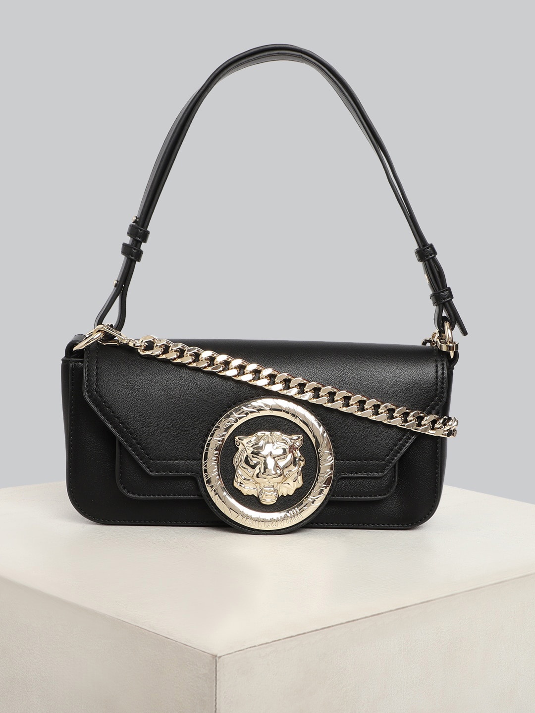 

Just Cavalli Leather Structured Handheld Bag, Black