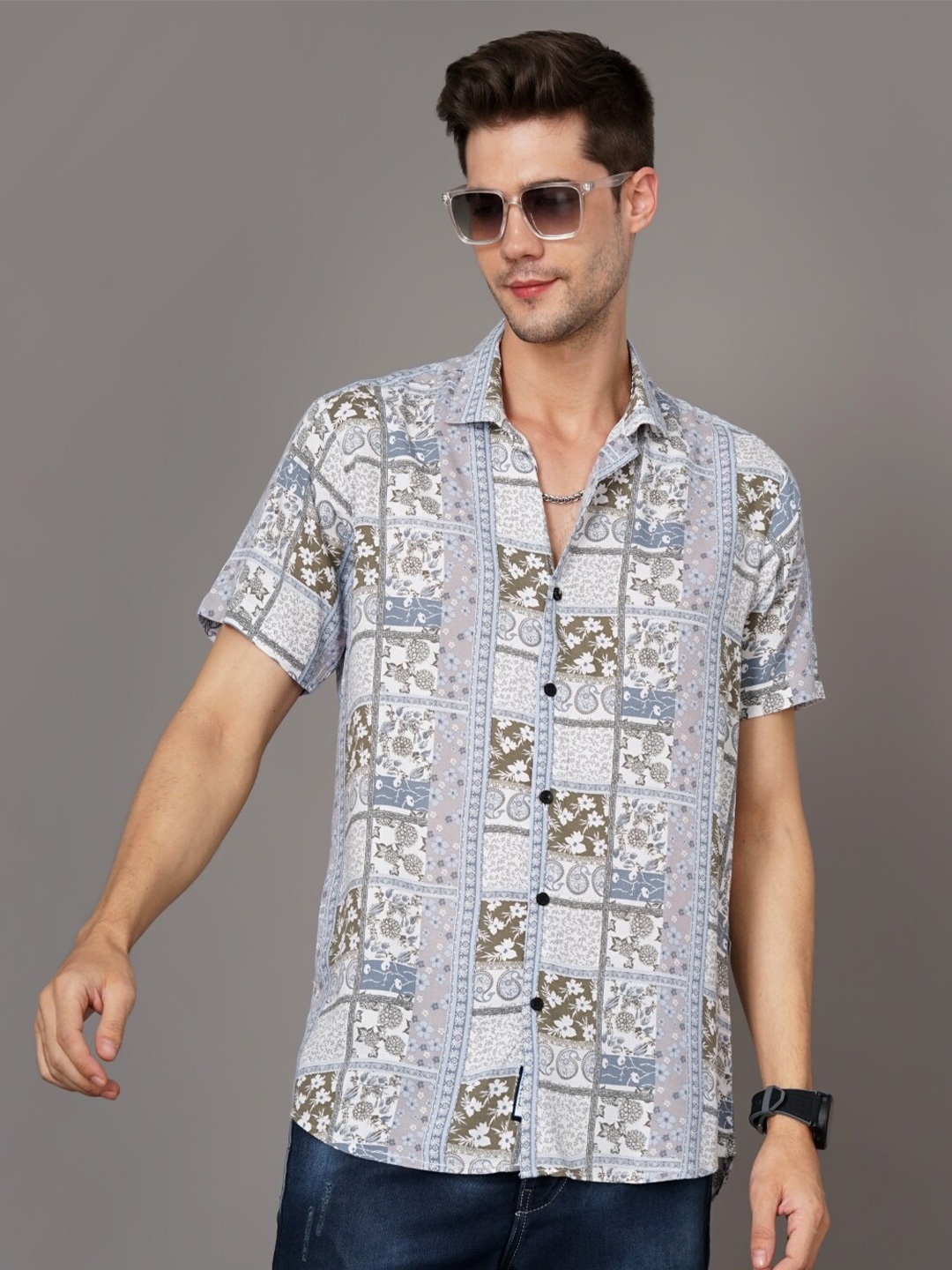 

PAUL STREET Standard Ethnic Motifs Printed Casual Shirt, Blue