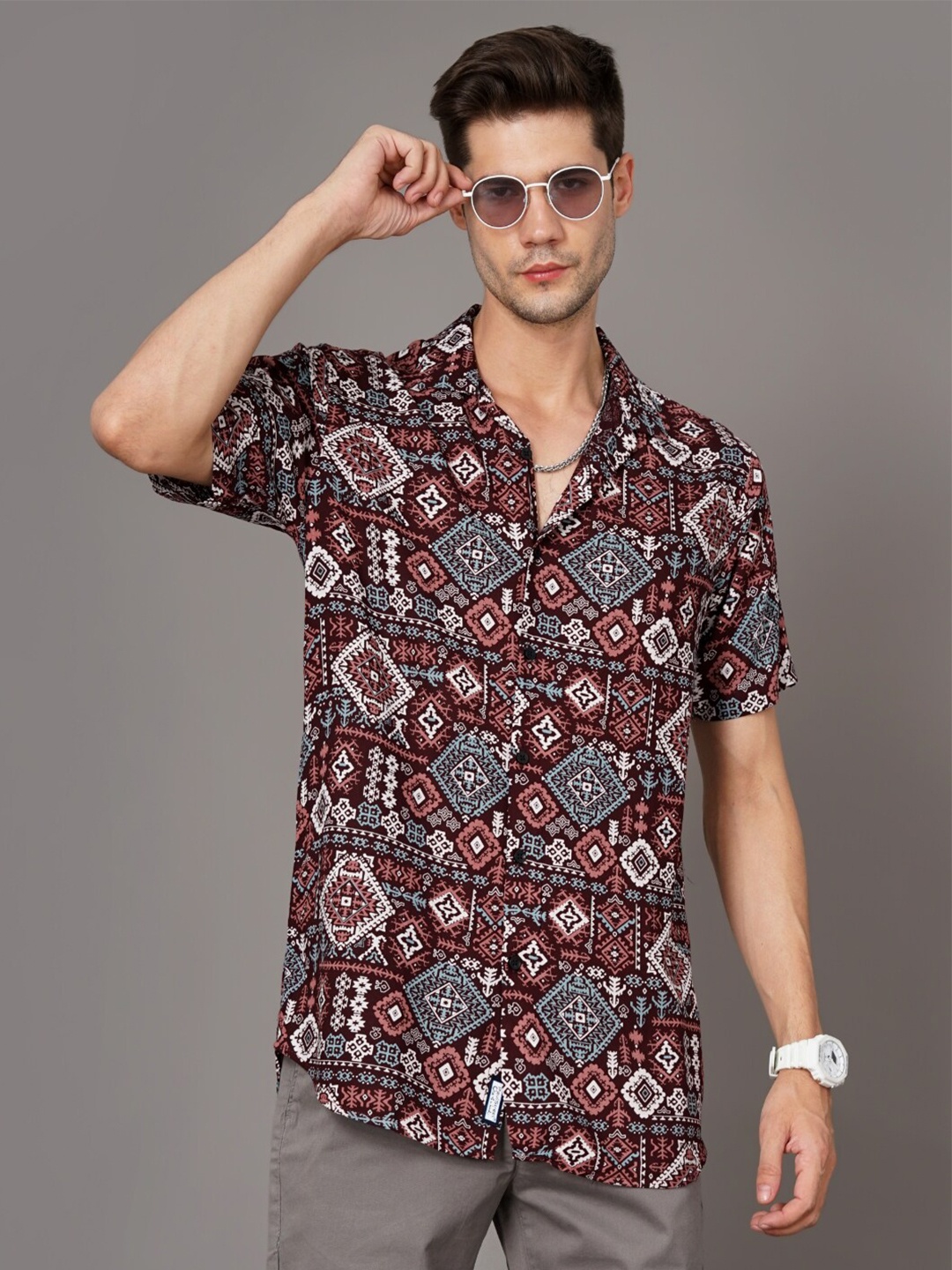 

PAUL STREET Standard Ethnic Motifs Printed Casual Shirt, Maroon