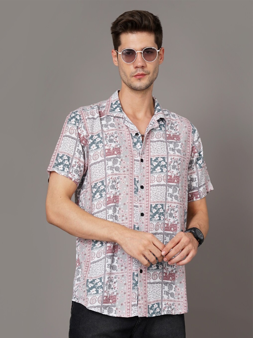 

PAUL STREET Standard Ethnic Motifs Printed Casual Shirt, Pink