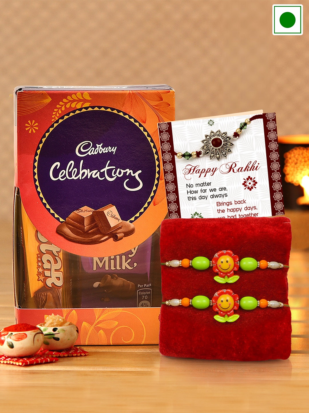 

TIED RIBBONS Set Of 2 Kids Rakhi & Chocolate Gifts Set, Red