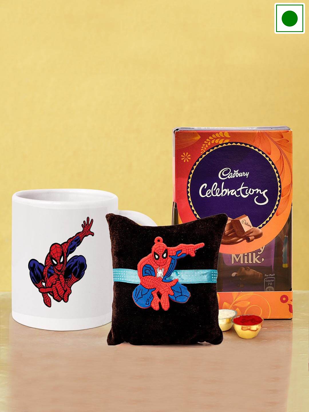 

TIED RIBBONS Kids Spiderman Rakhi With Chocolate Gift Set, Yellow