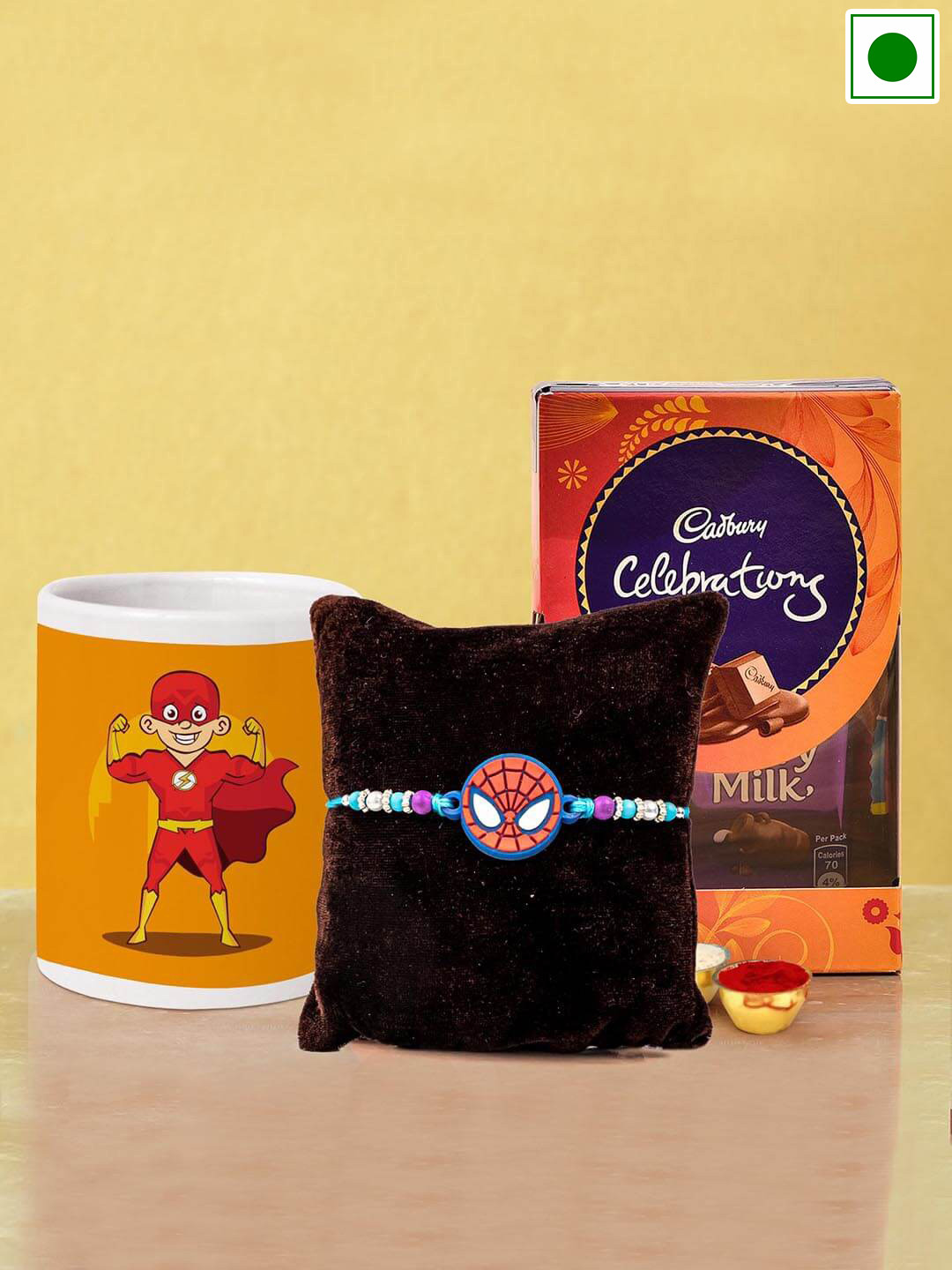 

TIED RIBBONS Spiderman Charm Rakhi With Coffee Mug & Chocolate Gift Set, Blue