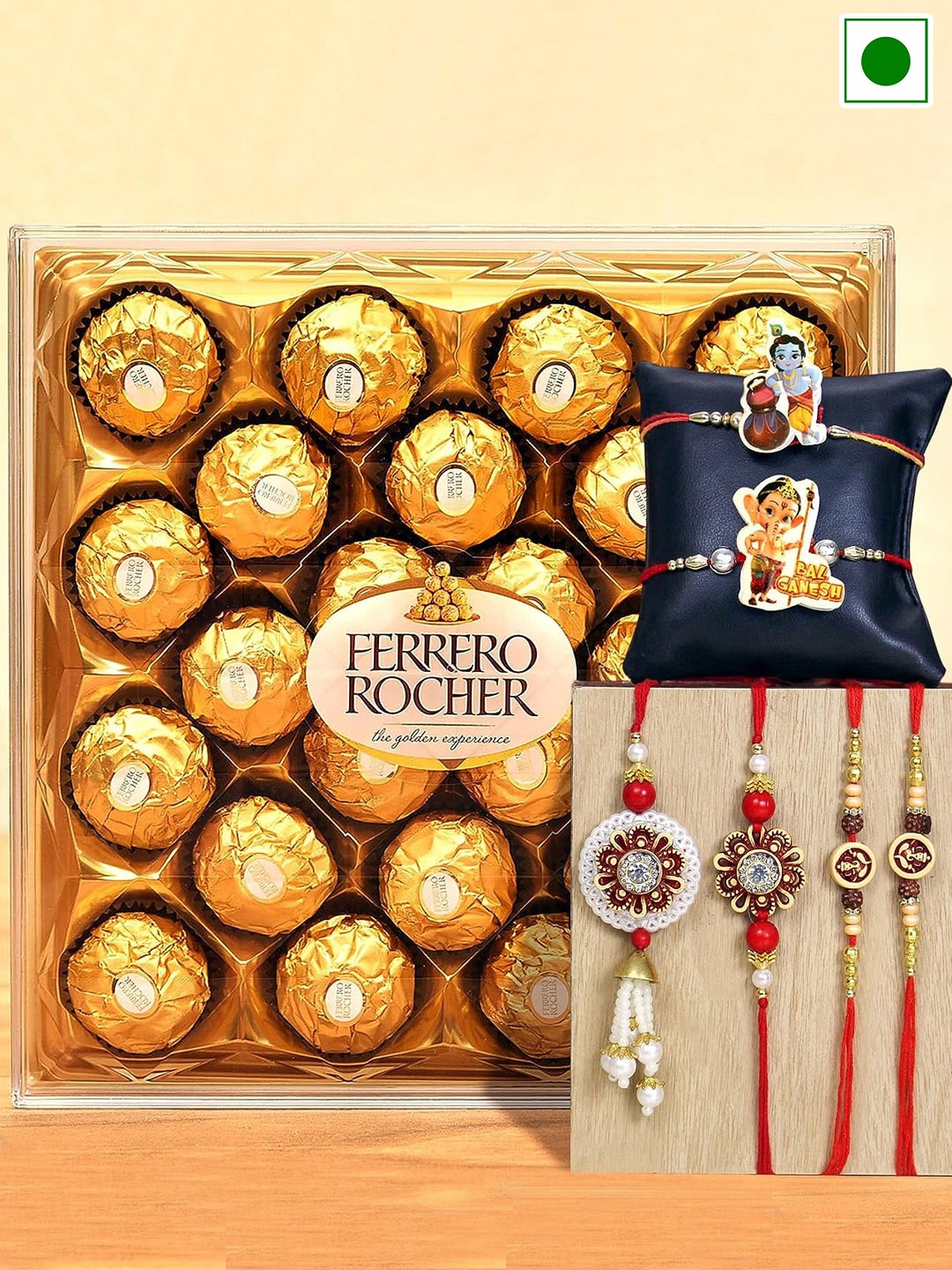 

TIED RIBBONS Kids Set Of 6 Rakhi With Chocolate Gift Set, Gold