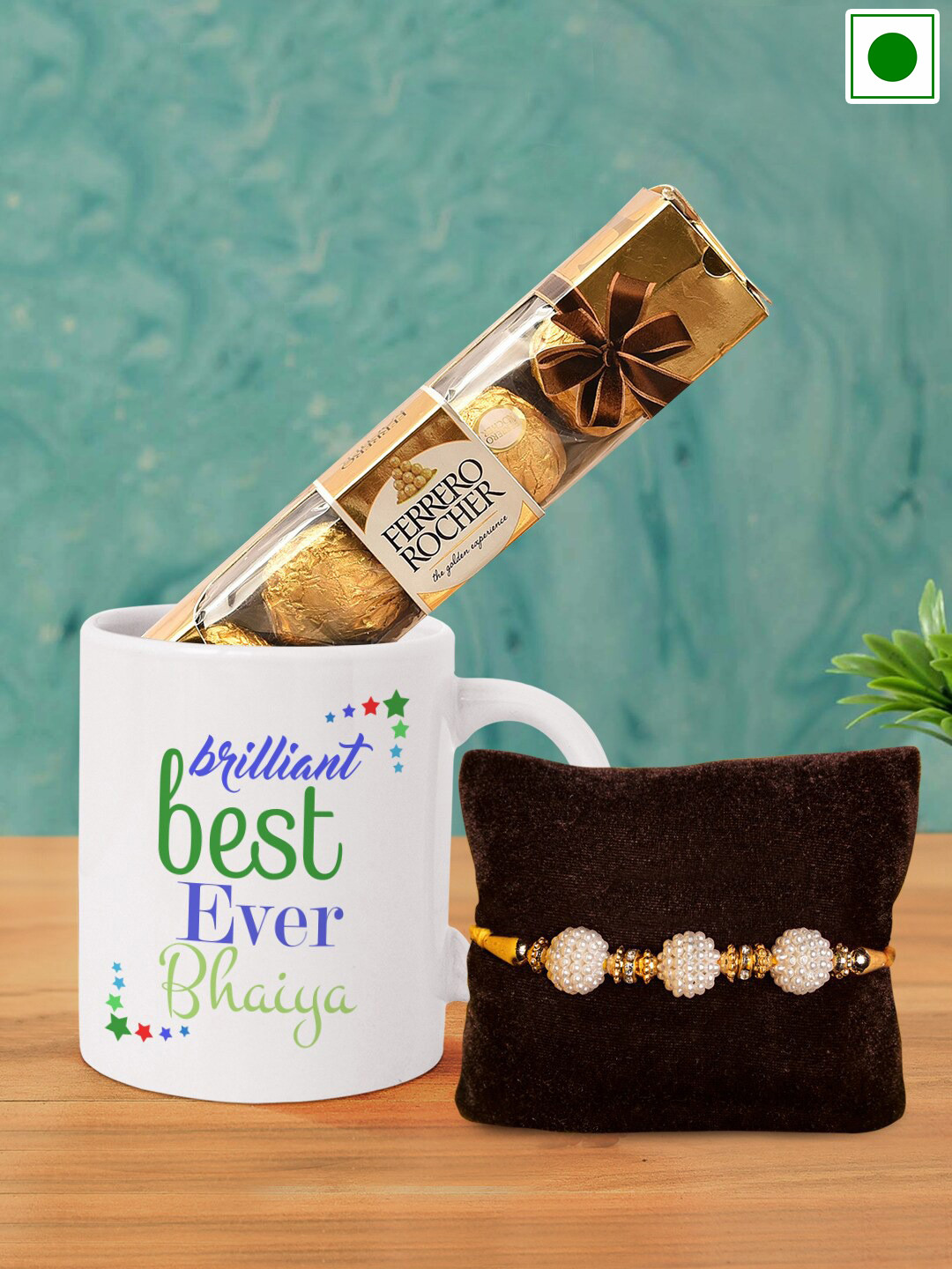 

TIED RIBBONS Rakhi With Coffee Mug & Chocolate Gift Set, Yellow