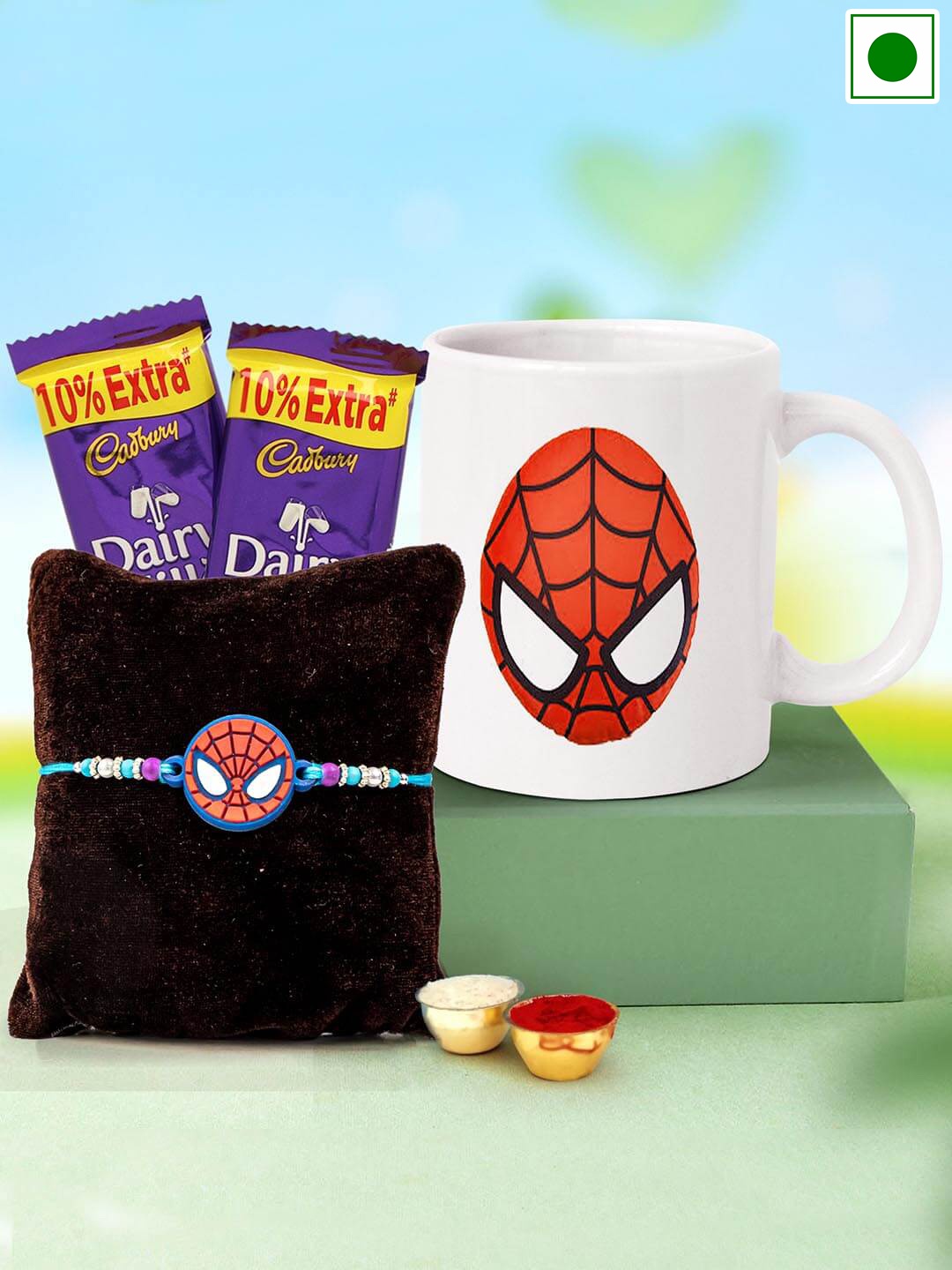 

TIED RIBBONS Kids Spiderman Charm Rakhi With Coffee Mug & Chocolate Gift Set, Blue