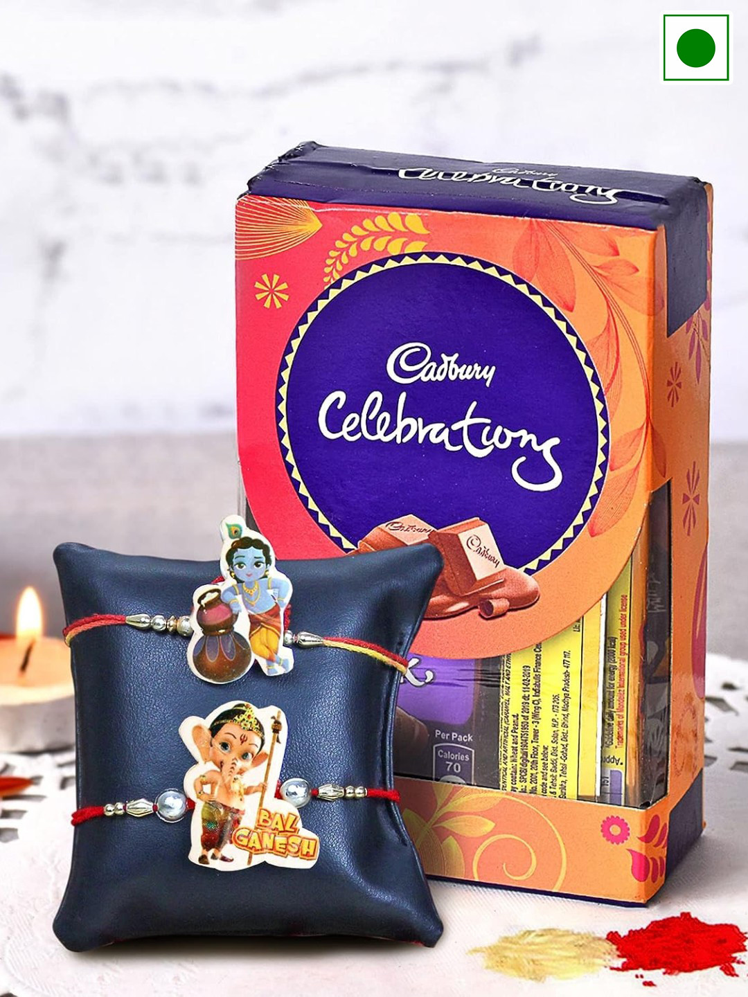

TIED RIBBONS Set of 2 Kids Rakhi with Cadbury Celebration Chocolate Gift Hamper, Red