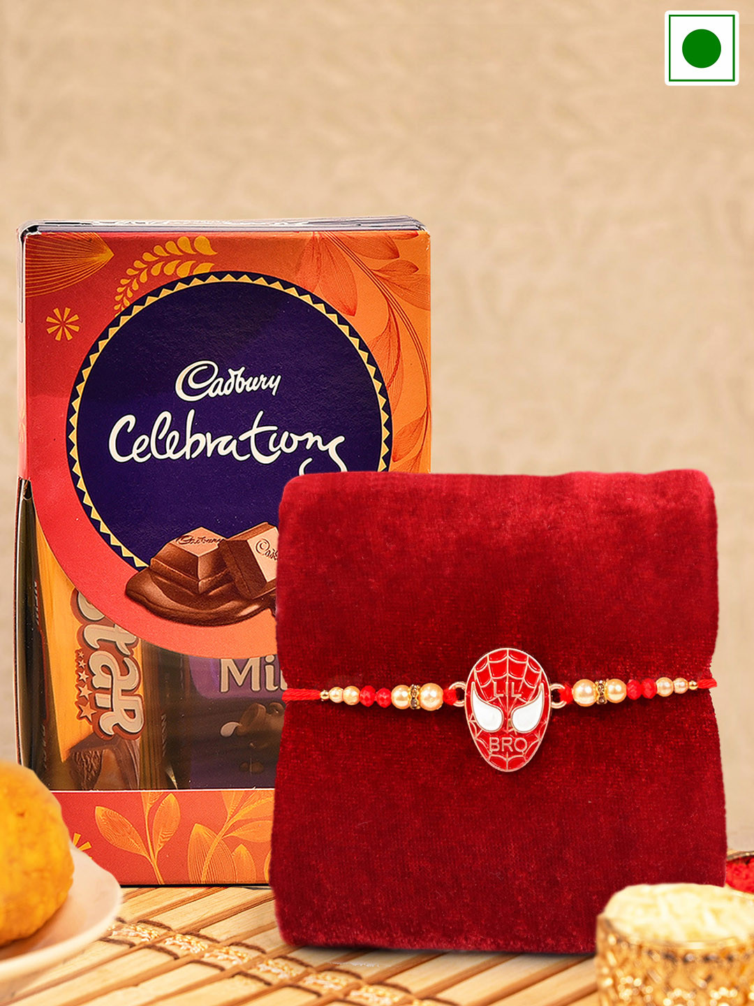 

TIED RIBBONS Kids Spiderman Charm Rakhi With Chocolate Gift Set, Red