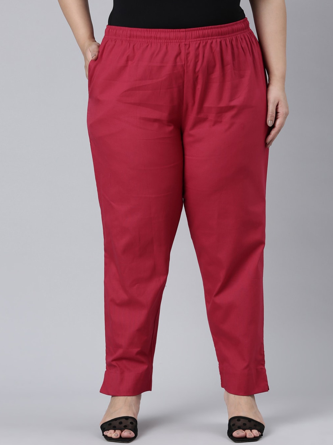 

Go Colors Women Plus Size Relaxed Cotton Loose Fit Trousers, Fuchsia