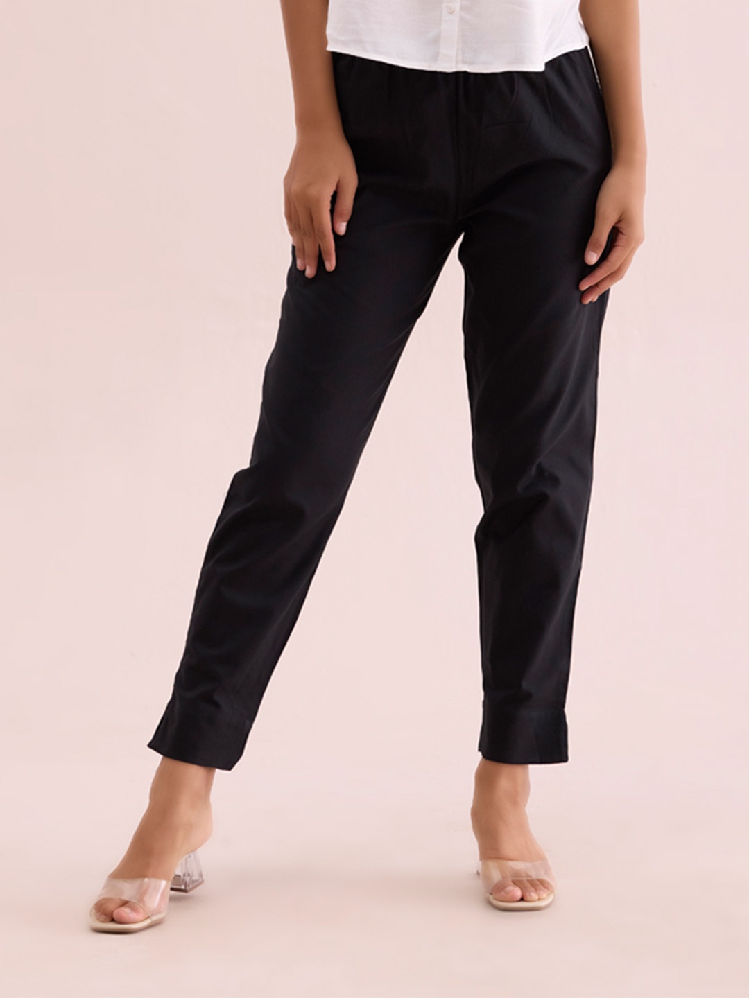 

Go Colors Women Relaxed Loose Fit Cotton Trousers, Black