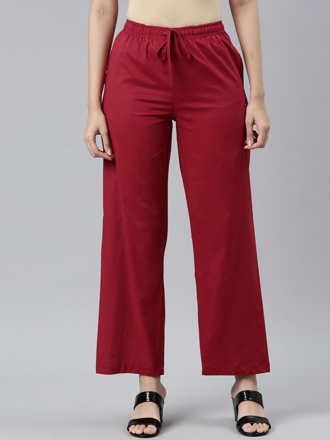

Go Colors Women Relaxed Loose Fit Trousers, Maroon