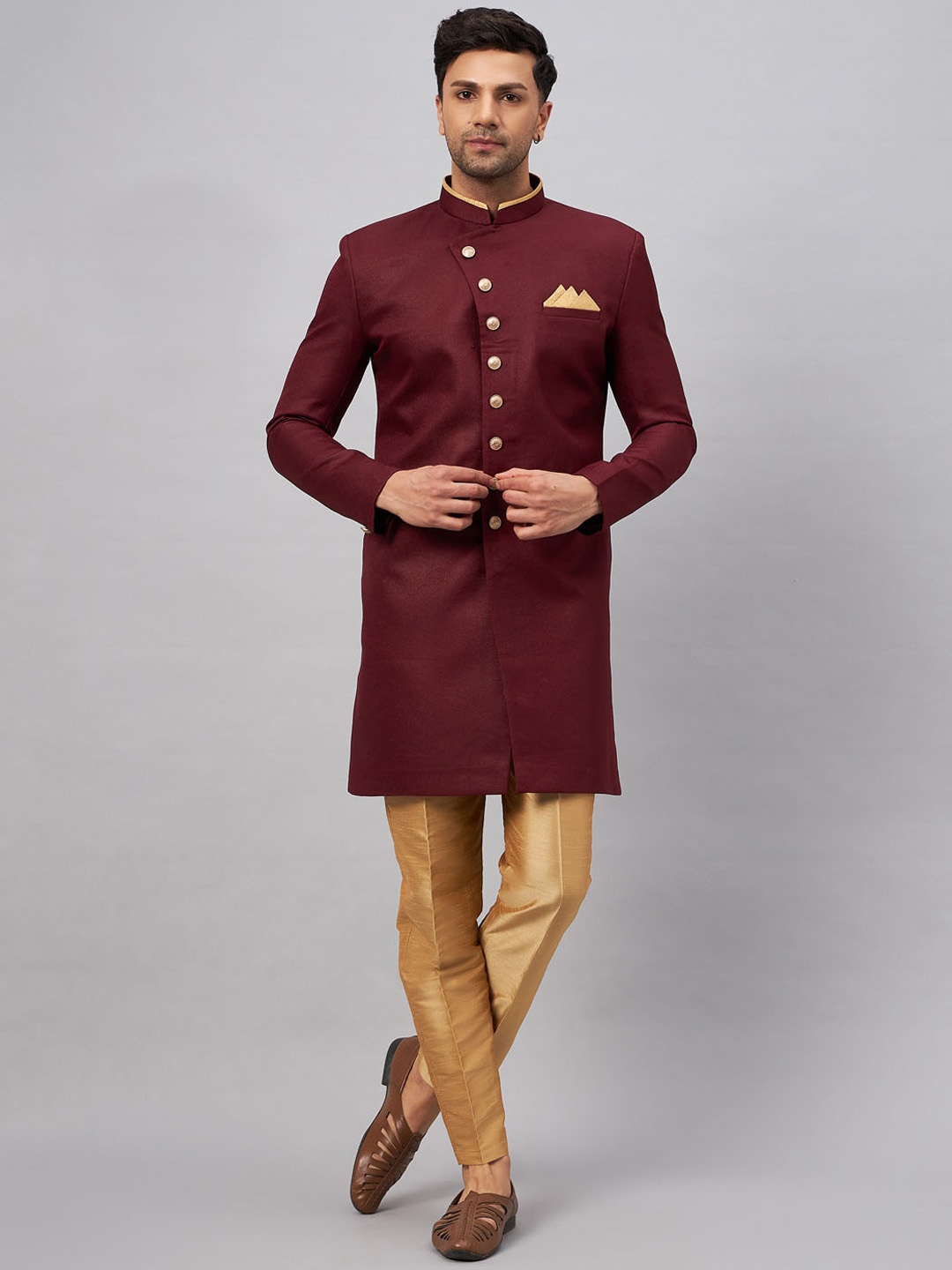 

VASTRAMAY Indowestern Sherwani Set, Maroon