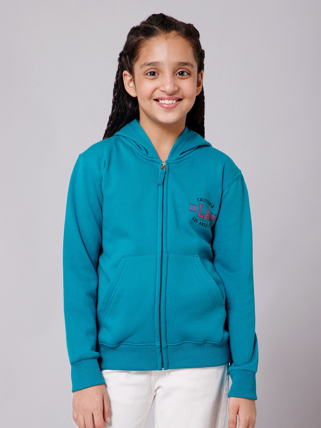 

Alan Jones Girls Hooded Front-Open Sweatshirt, Turquoise blue