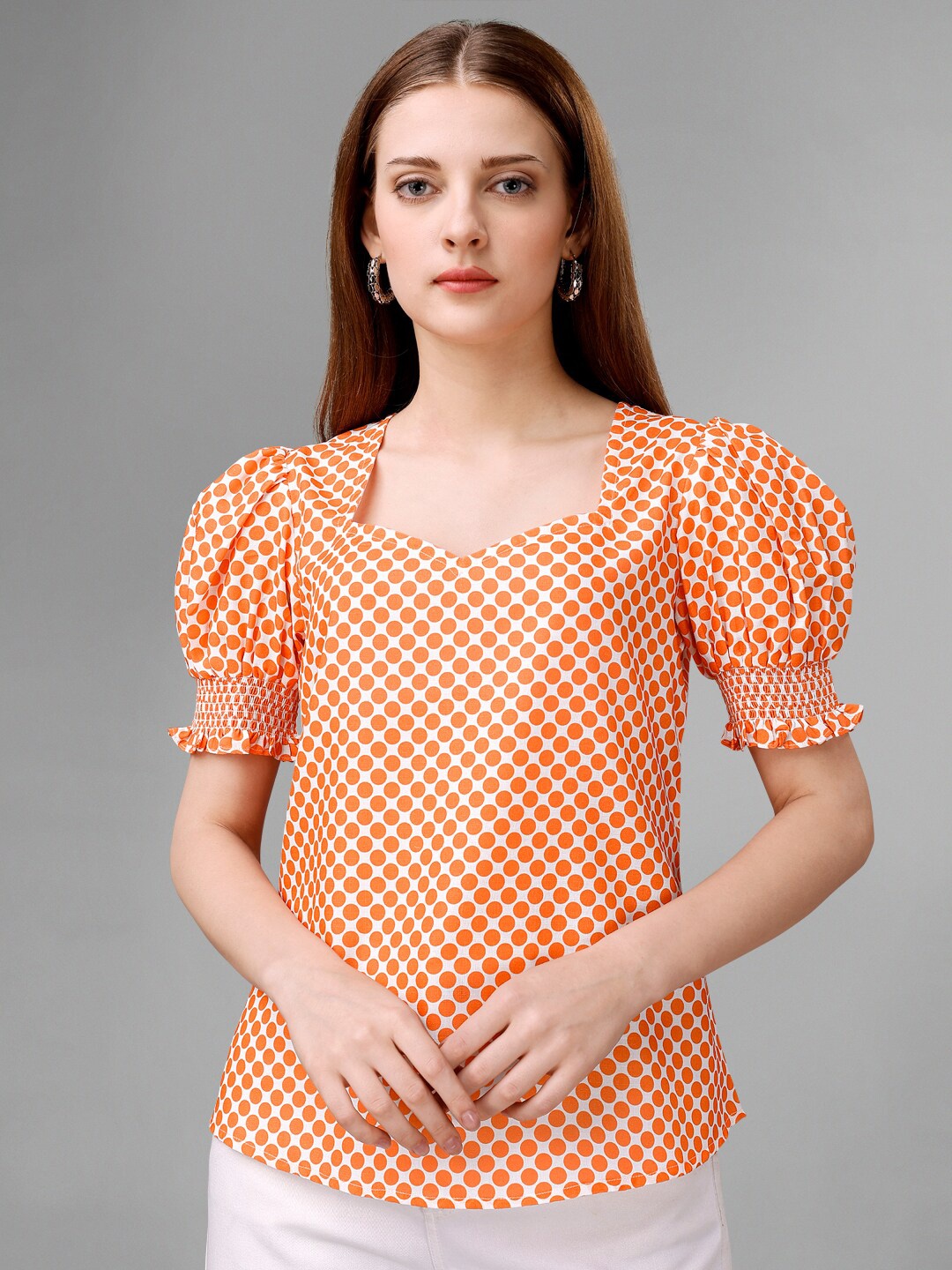 

Masakali.Co Geometric Printed Puff Sleeve Cotton Top, White