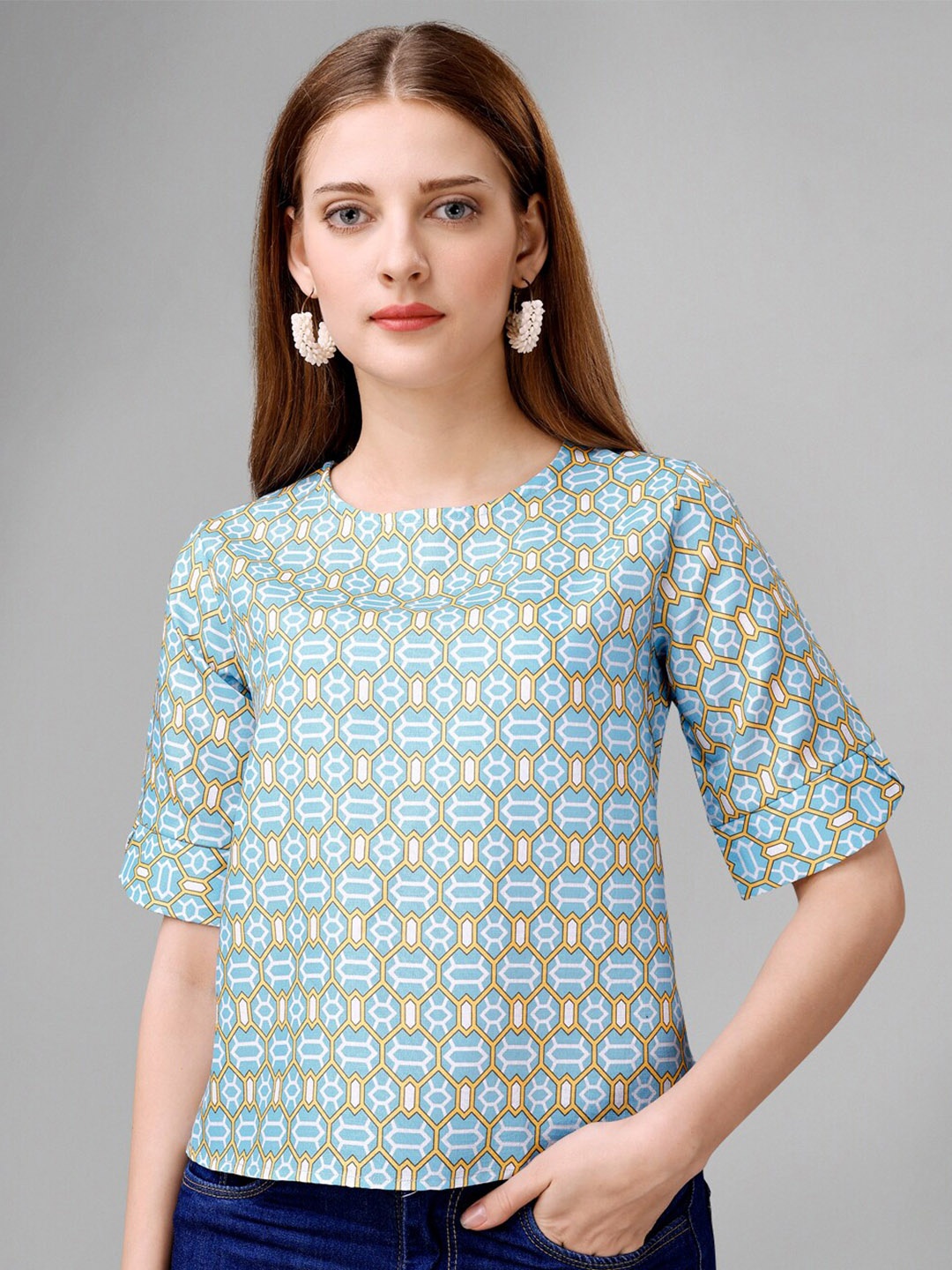 

Masakali.Co Geometric Printed Cotton Top, Blue