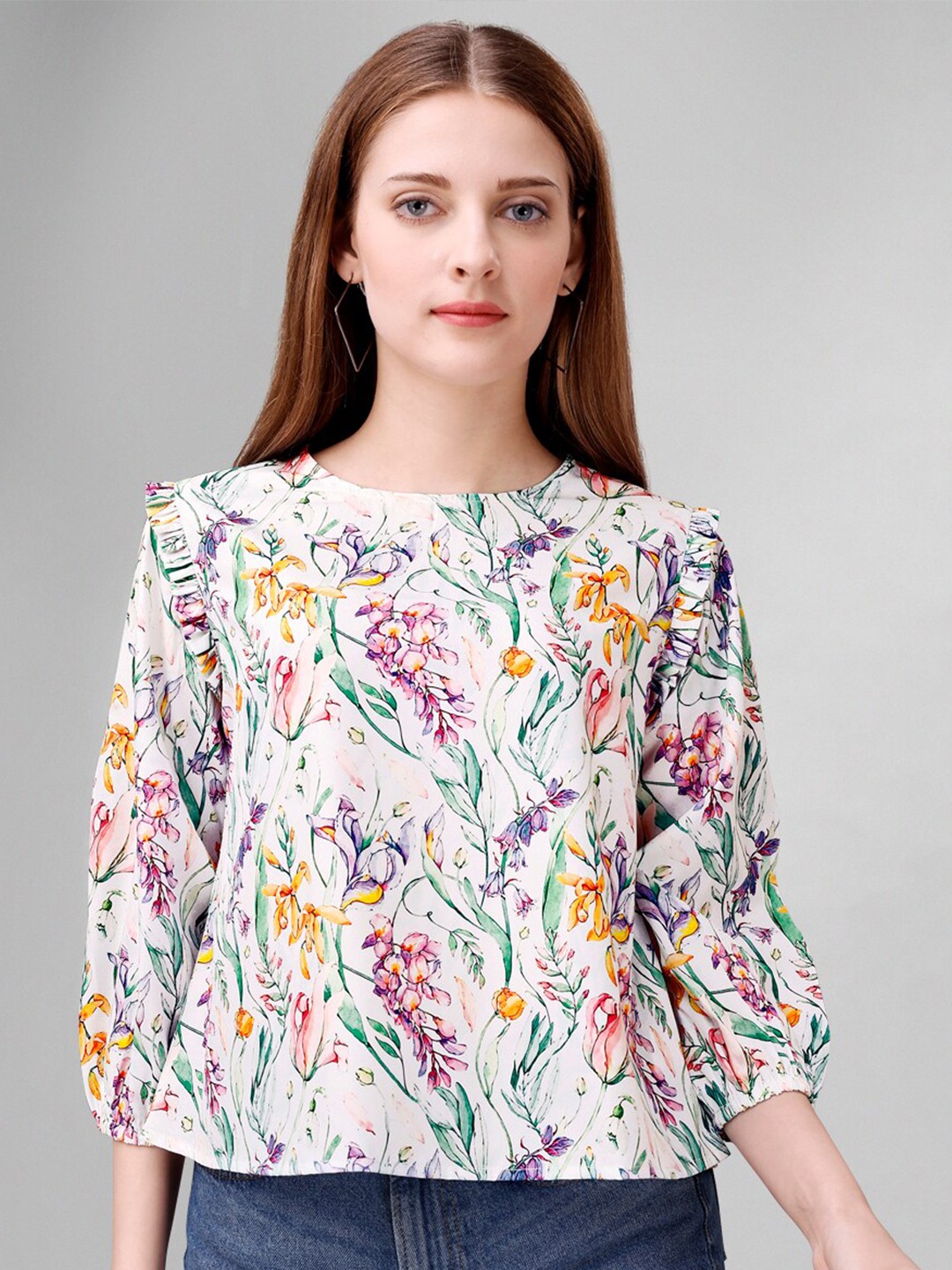 

Masakali.Co Floral Printed Puff Sleeve Top, White