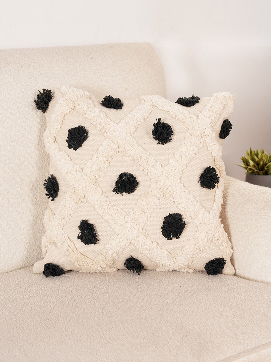 

Art Avenue White & Black Self Design Cotton Square Cushion Cover