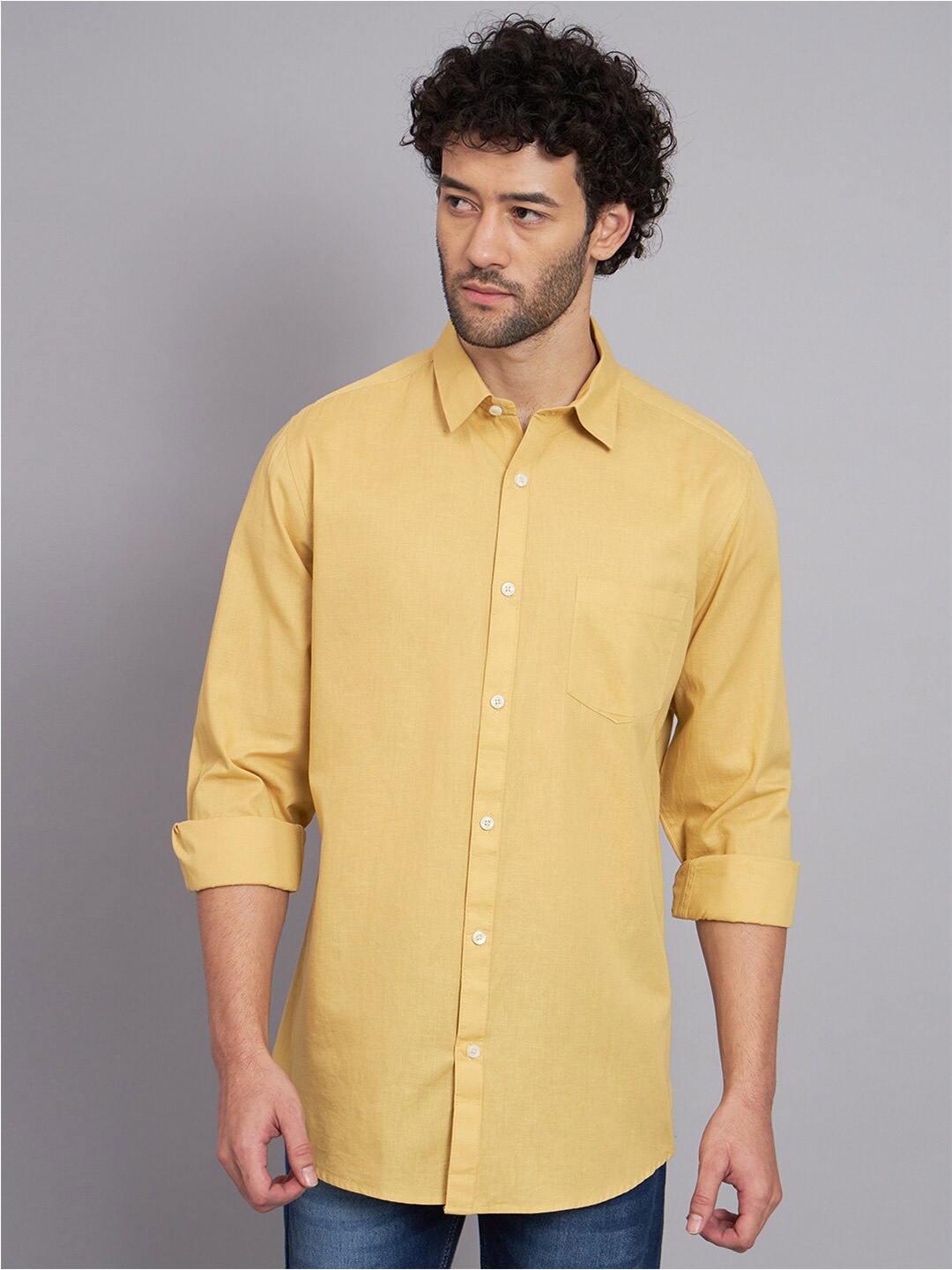 

Harvard Regular-Fit Spread Collar Cotton Casual Shirt, Yellow