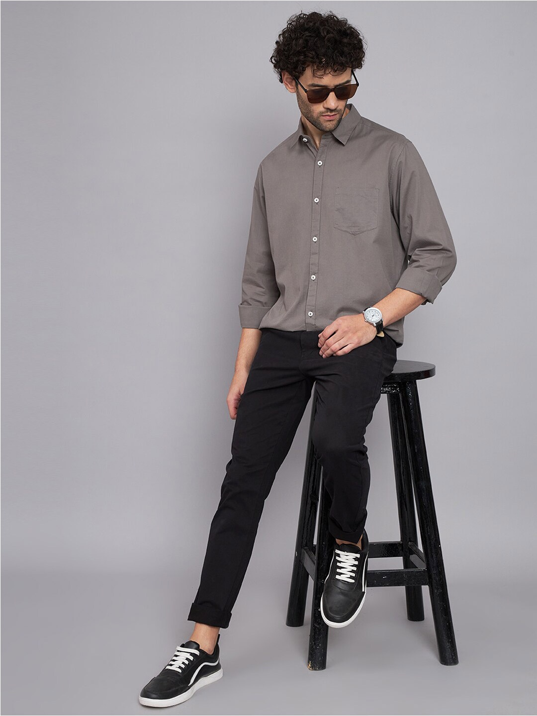 

Harvard Regular-Fit Spread Collar Cotton Casual Shirt, Grey