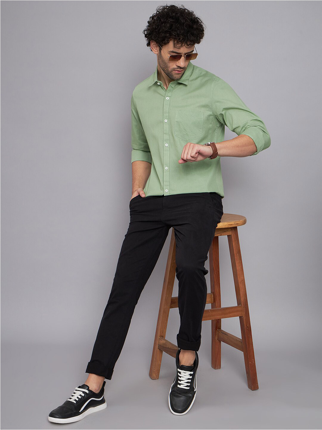 

Harvard Regular-Fit Spread Collar Cotton Casual Shirt, Green