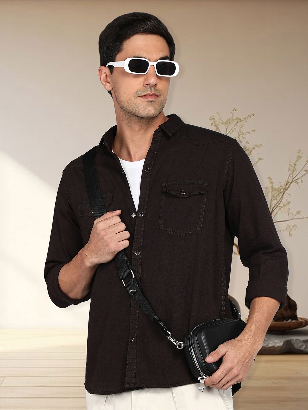 

Kuons Avenue Smart Slim Fit Denim Casual Shirt, Brown
