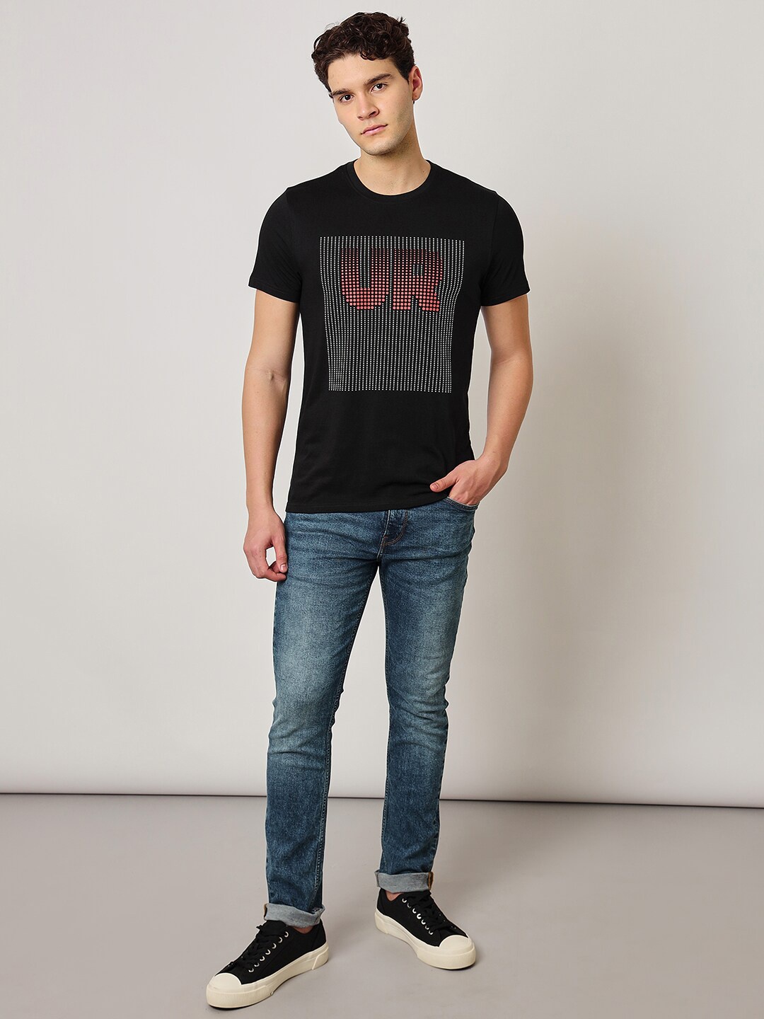 

Lee Slim Fit Graphic Printed Round Neck Cotton Casual T-Shirt, Black