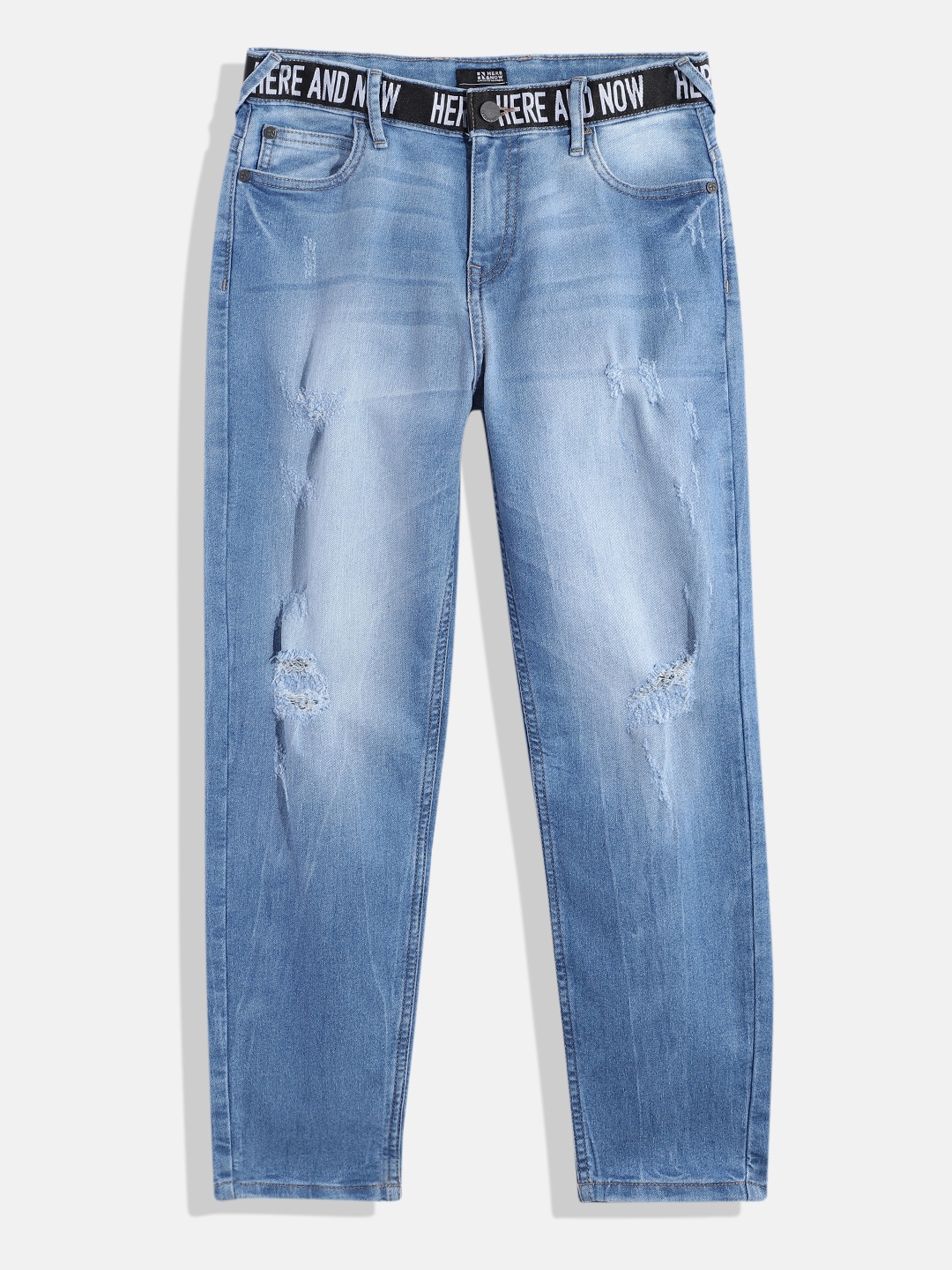 

HERE&NOW Boys Tapered Fit Mildly Distressed Stretchable Jeans, Blue