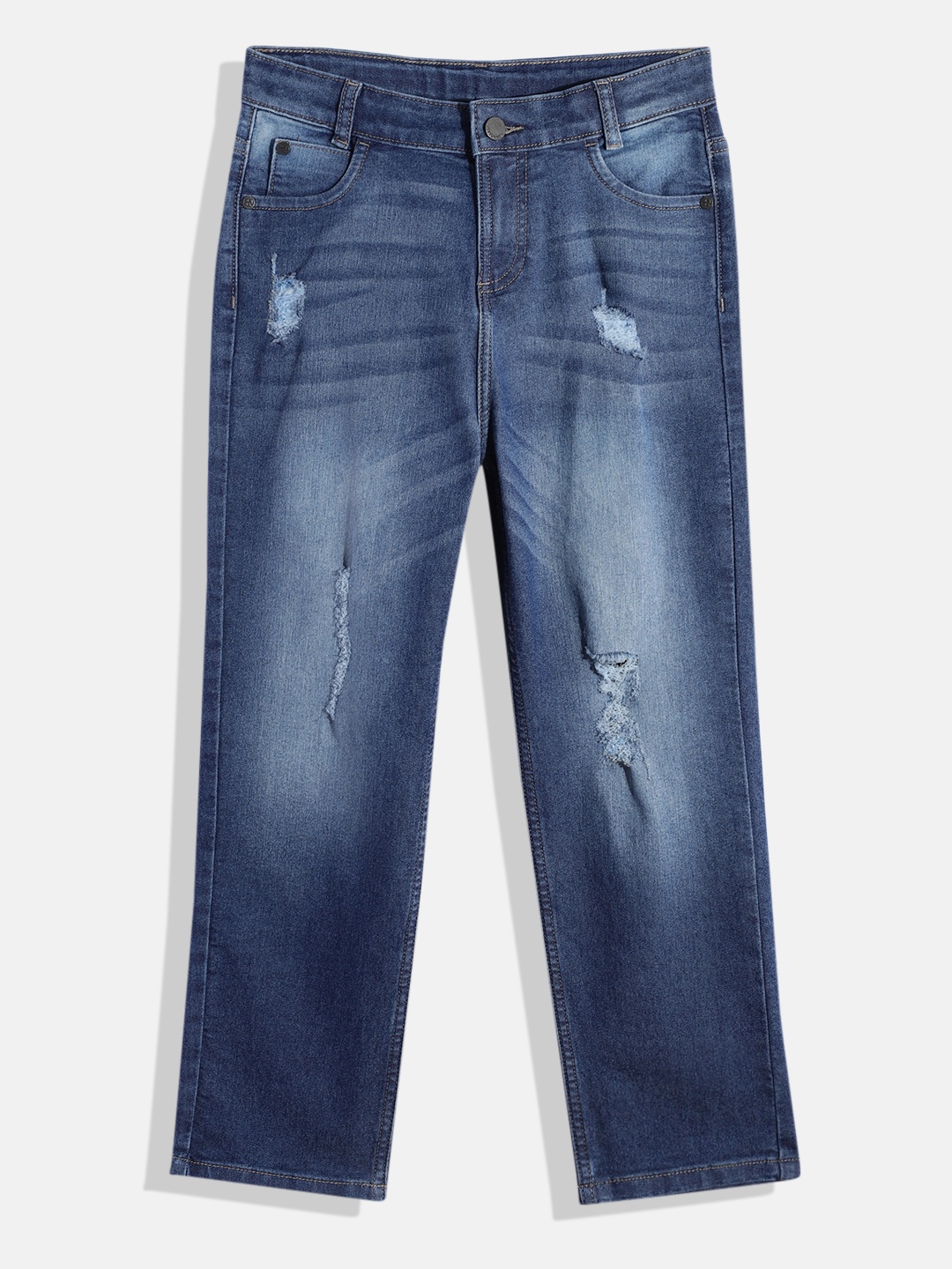 

HERE&NOW Boys Straight Fit Mildly Distressed Stretchable Jeans, Blue