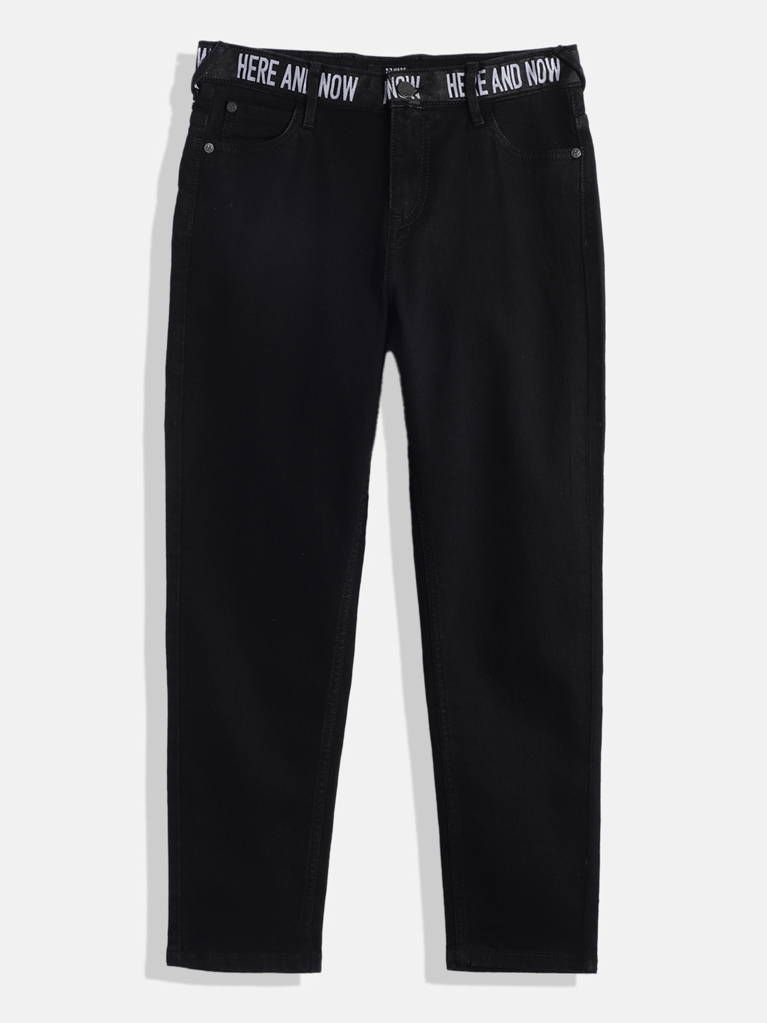 

HERE&NOW Boys Tapered Fit Clean Look Stretchable Jeans, Black