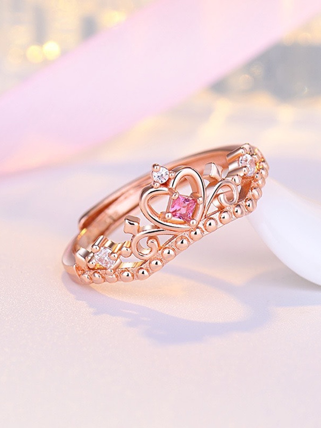 MYKI Rose Gold-Plated Cubic Zirconia-Studded Finger Ring